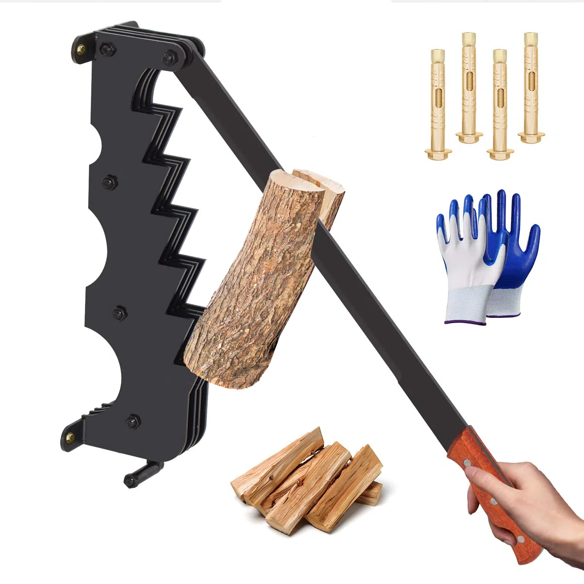 Todeco Fendeuse de Bois de Chauffage Murale, Fendeur de bûches manuel avec gants, Portable pour Maison Cheminée Camping Barbecue Jardin