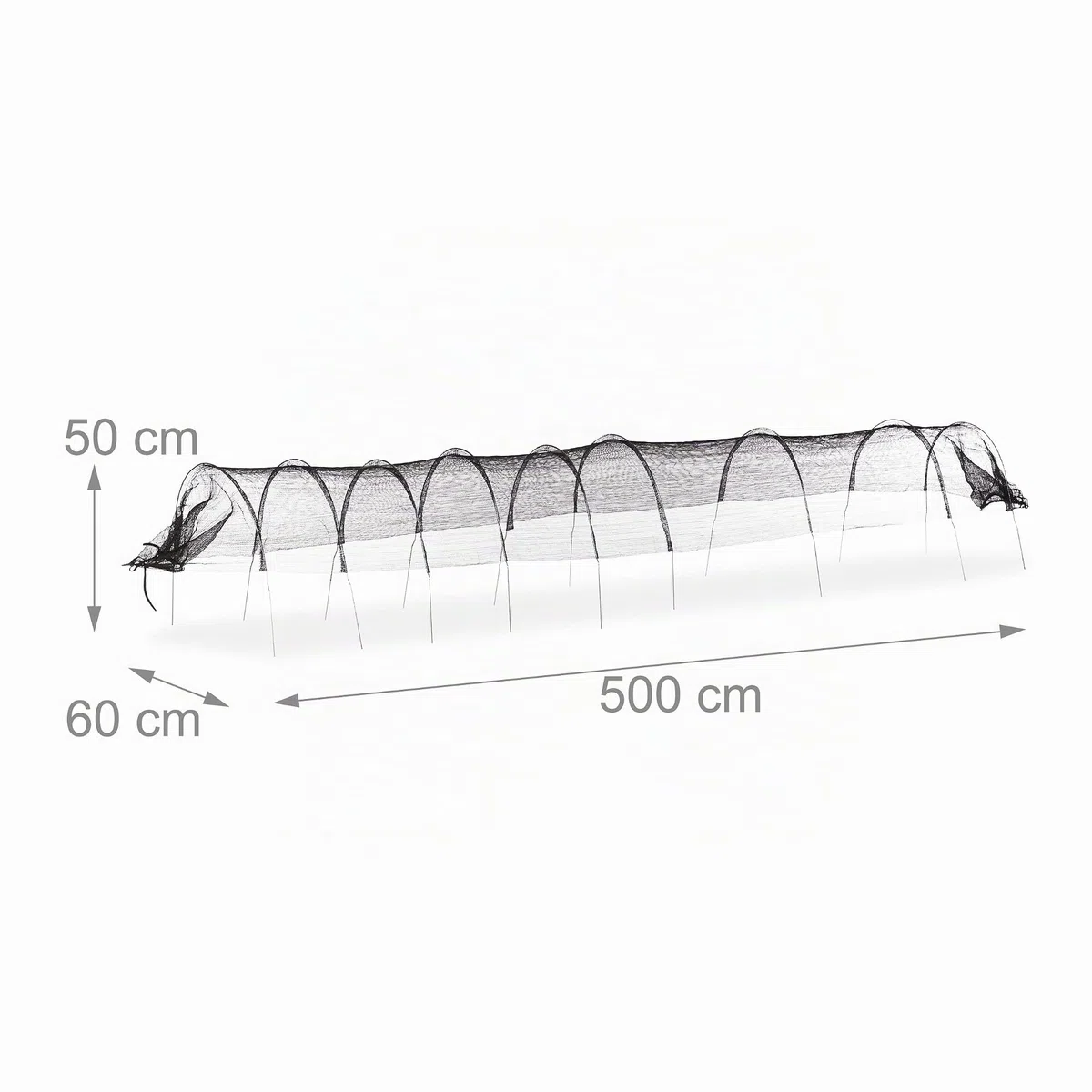 Relaxdays Tunnel de forçage, 5 mètres, Filet PE, avec arcs Tunnel, pour légumes, Fraises, Jardin, Pliable, Noir