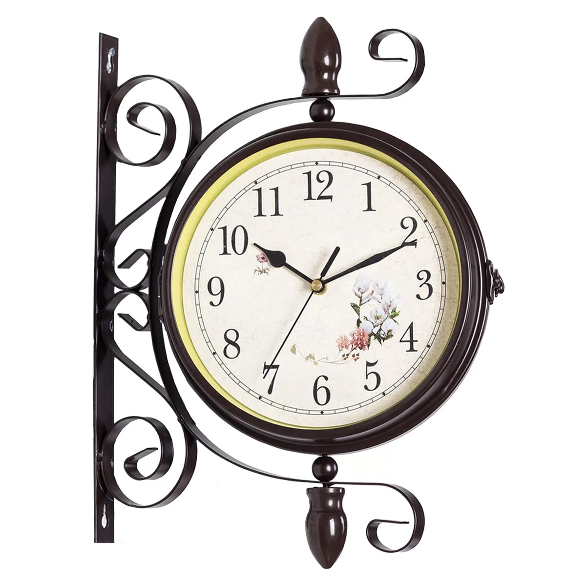 Horloge Murale Double Face Style rétro Antique Horloge Murale de Gare avec Design en Fer forgé, Horloge à Piles avec Chiffres Arabes Style rétro Horloge de Jardin pour Gare, Couloir ou Jardin