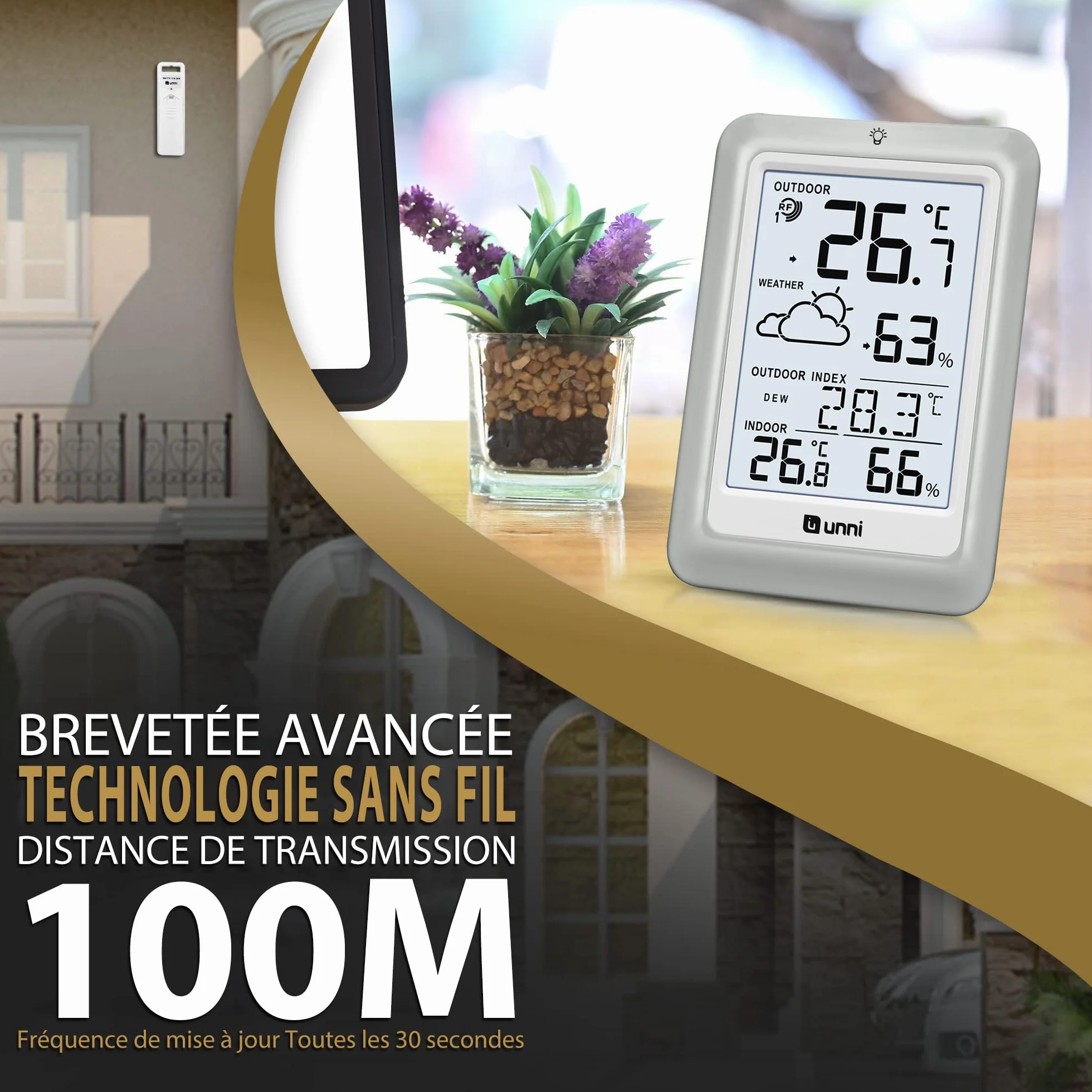 Station Météo Sans Fil Numérique Thermomètre Hygromètre Intérieur Extérieur avec Capteur 100m