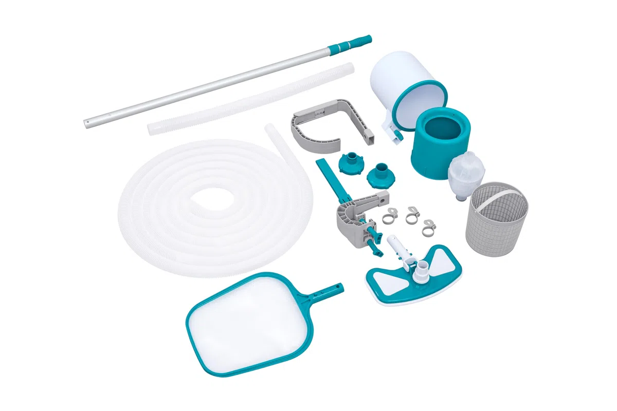 Bestway Kit d'entretien Deluxe avec Skimmer de Surface, tête de Balai aspirateur, Tuyau 7,5 m et épuisette