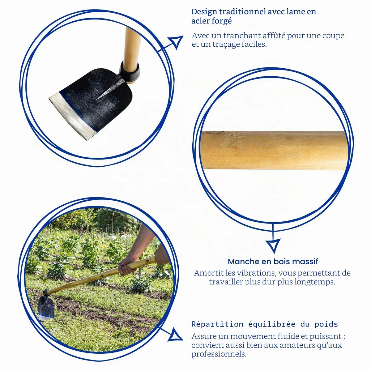 Harbour Housewares Houe à creuser Azada avec manche en bois - 110 cm - Houe de jardin pleine grandeur, outils de jardinage pour le jardinage, creuser le sol, le désherbage, l'aménagement | Acier forgé, manche bois, 110 cm, lame affûtée, équilibrée, travau