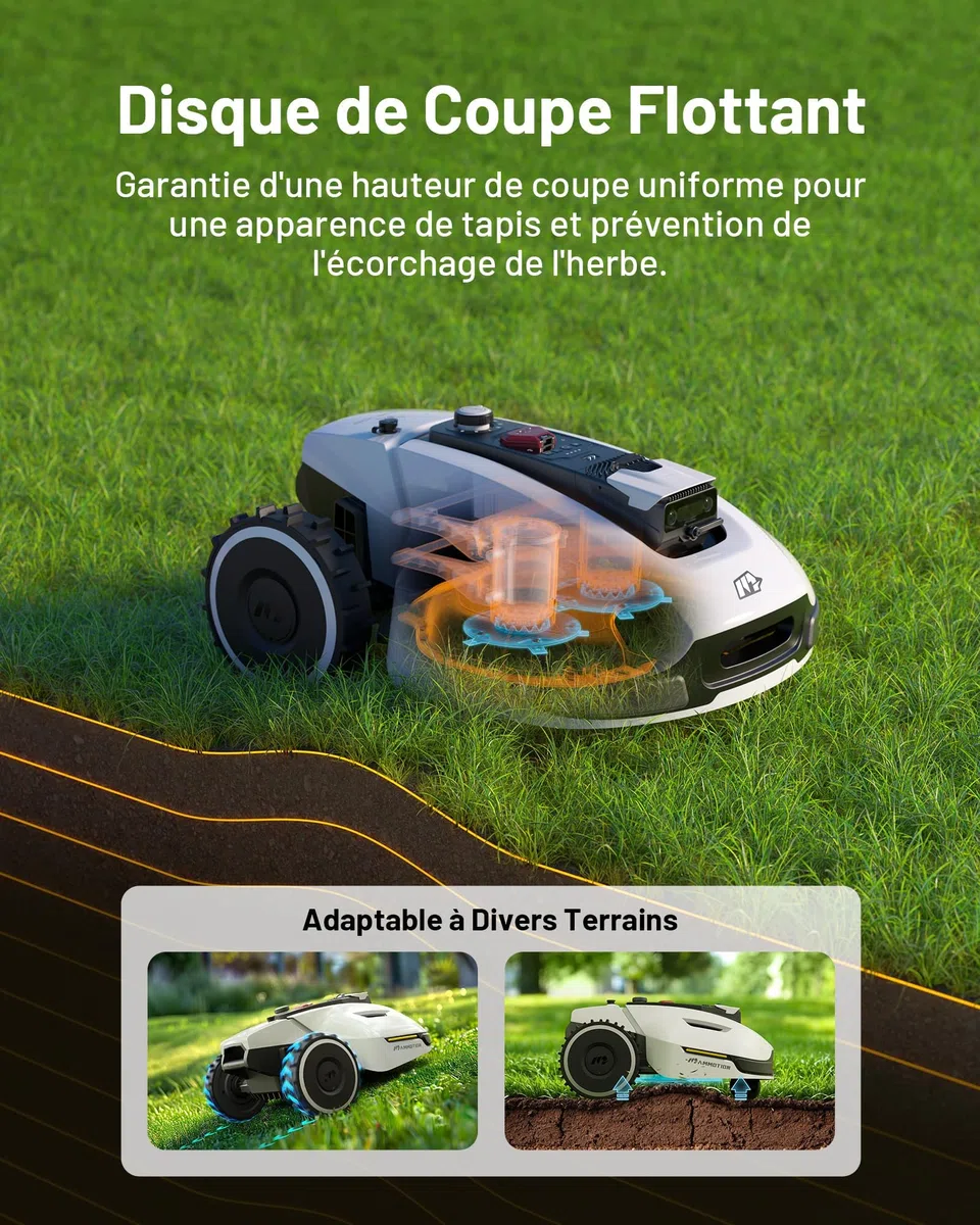 MAMMOTION YUKA 2000 Robot Tondeuse sans Fil Périphérique, NetRTK+Vision, Aucune Antenne RTK Requise, Recommandé 2000 m², Max. 2400 m², Pelouse Semblable à Un Tapis, Disque de Coupe Double, Module 4G
