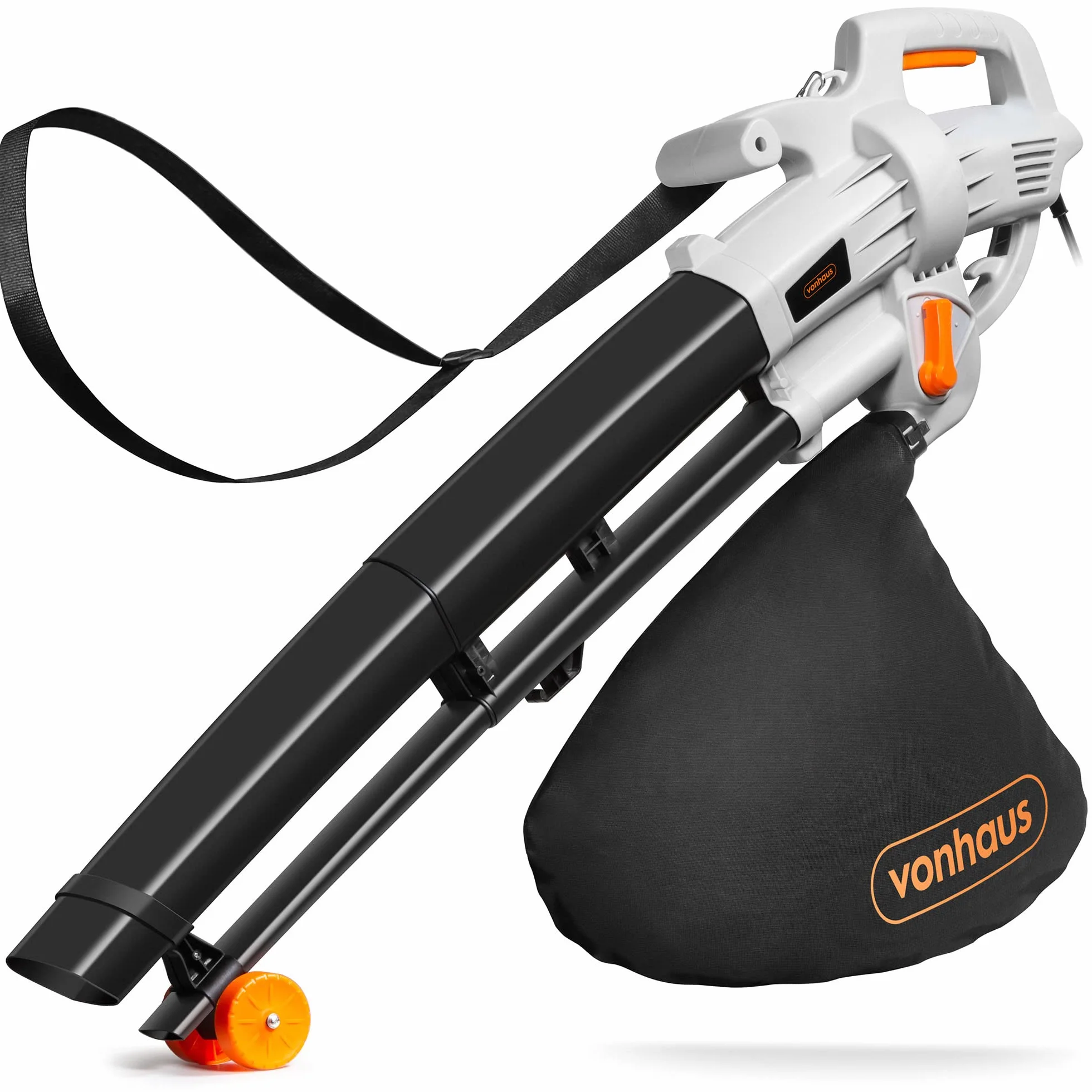 VonHaus Aspirateur Souffleur de Feuilles 3 000 W - Aspirateur Ramasse Feuilles Filaire, Nettoie Les Jardins, Gouttières, Allées, etc. - Bandoulière, roulettes, 35L Collection Sac