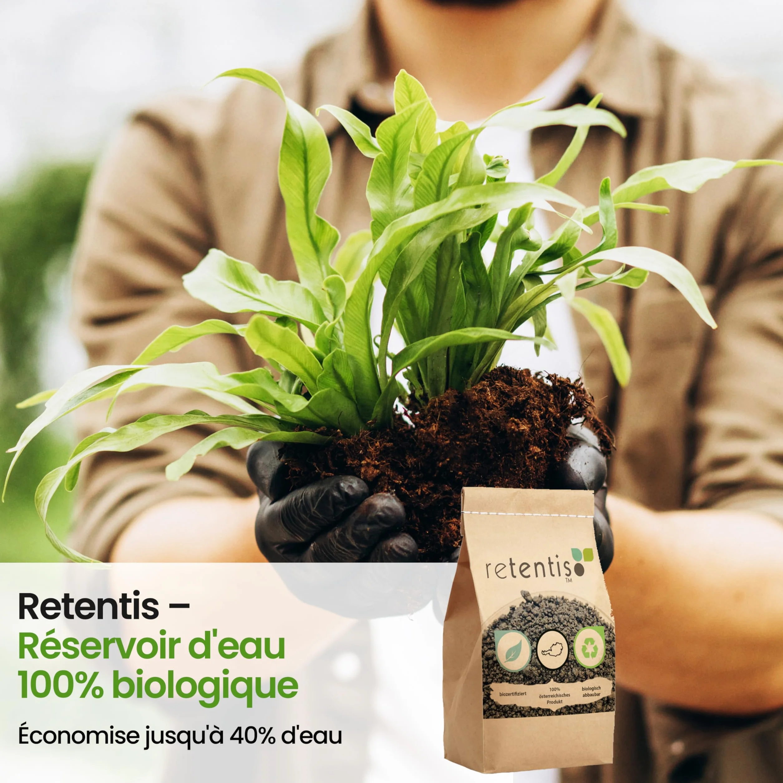 Hydrogel écologique en bois 750g pour 40L terre stockage d'eau anti-sécheresse