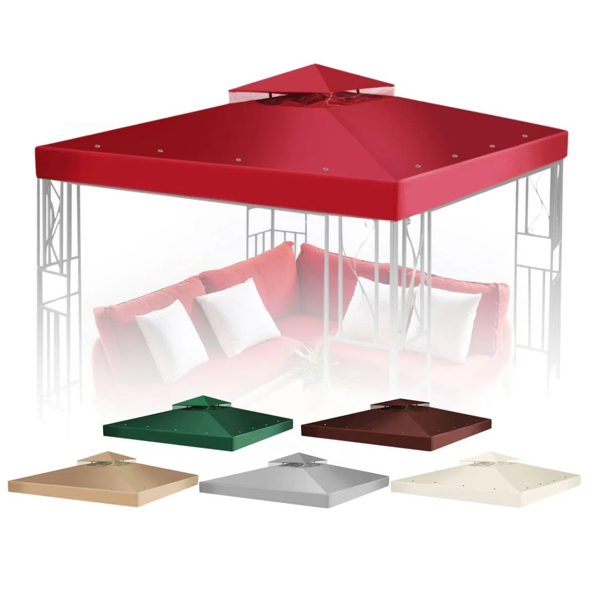 Flexzion Toile de Remplacement pour tonnelle 3,6 x 3,6 m - Couverture Double Toit avec Protection UV30+, résistante à la saleté et à l'eau pour extérieur, ombrage, Jardin, Patio, pavillon (Rouge)