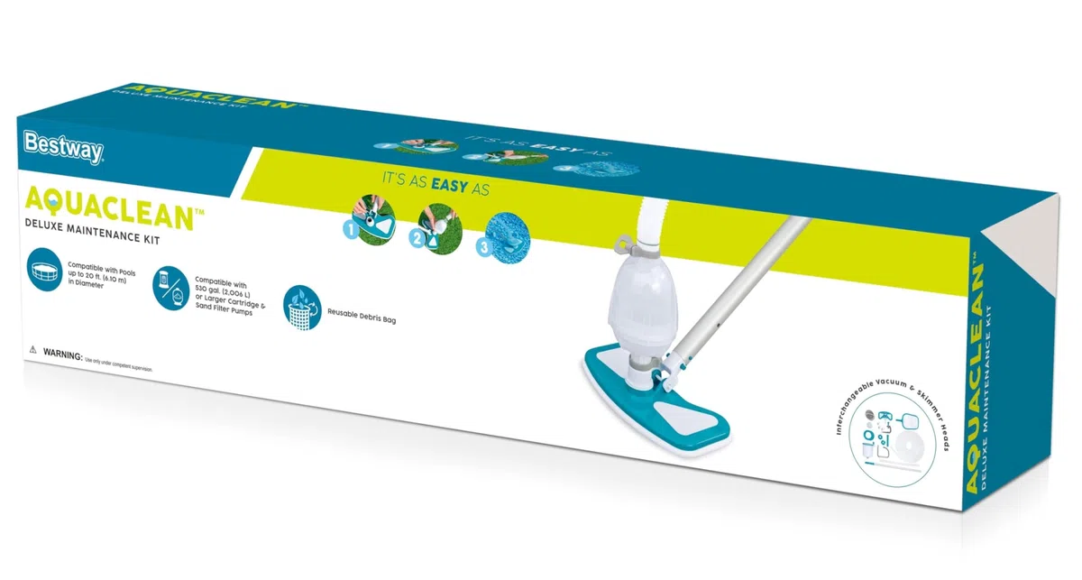Bestway - Kit de Nettoyage Piscine Hors Sol, Skimmer Flottant + aspirateur Venturi + épuisette + Perche alu télescopique 2,79 m + Tuyau 7,50 m