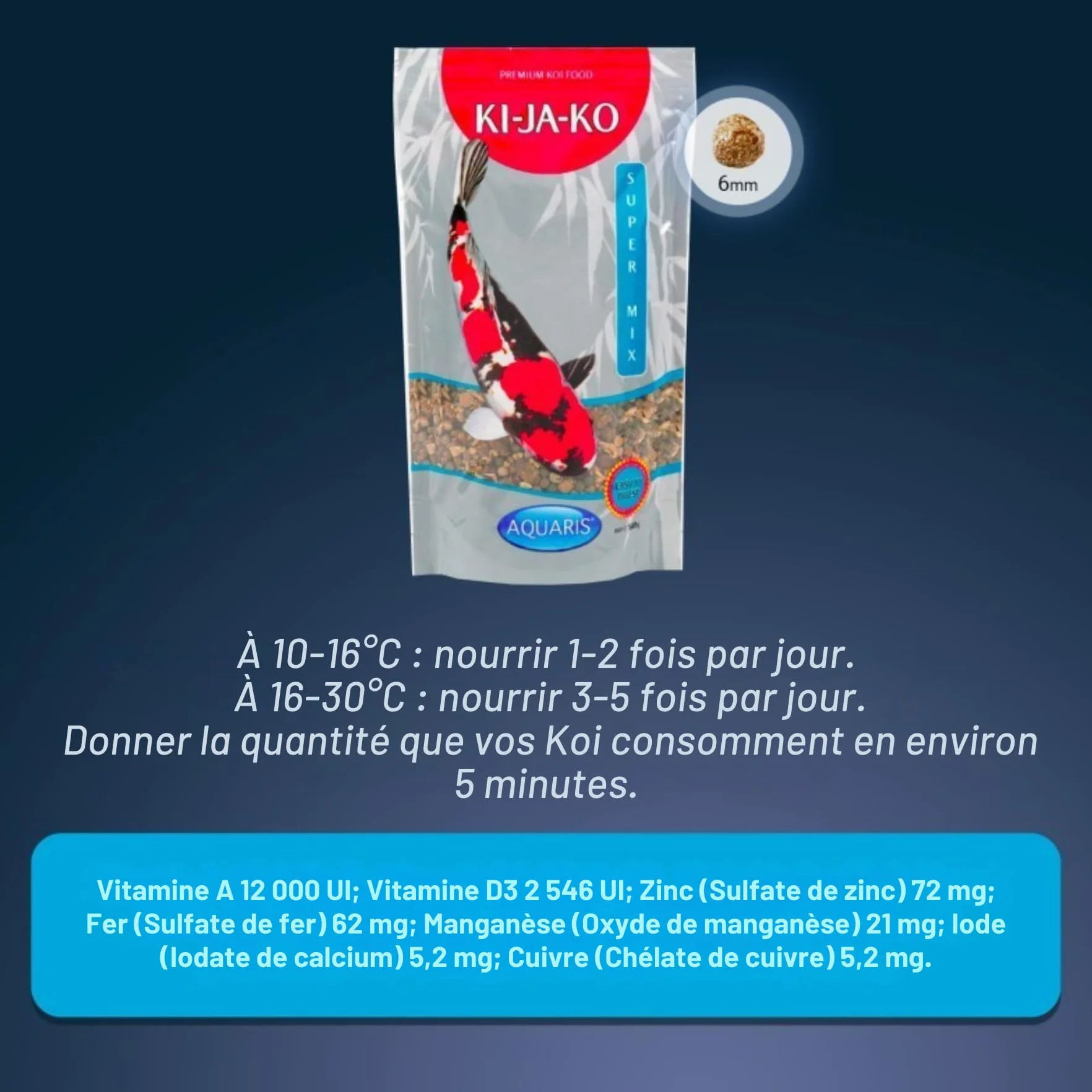 Aliments pour carpes koï Super Mix 1 kg 6 mm caroténoïdes Vitamine E oméga-3