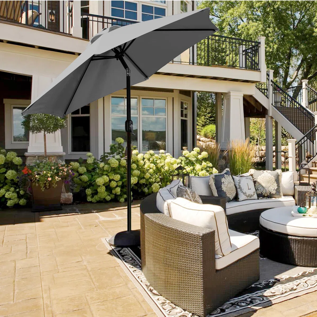 Yaheetech Parasol de Jardin Extérieur Parasol Inclinable 230cm/270cm/327cm avec 6 Baleines Cadre en Métal Protection Solaire pour Jardin Terrasse Patio Piscine Plage Balcon 230 cm Gris