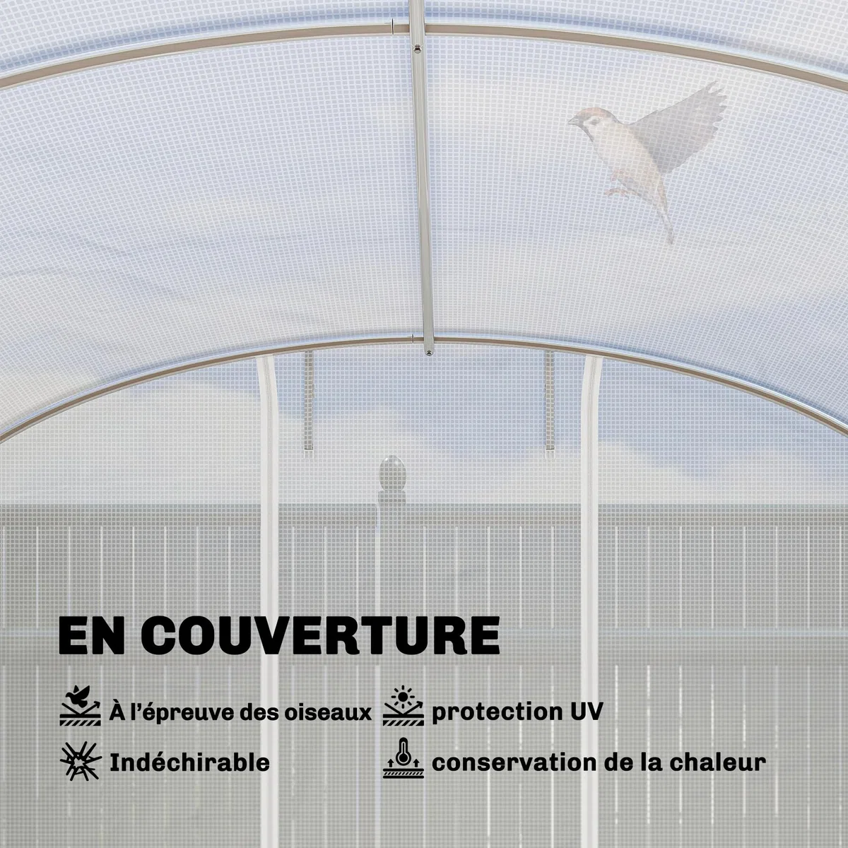 Outsunny Serre Tunnel de Jardin 24m², Serre de Jardin Tunnel 295x798x198cm avec Cadre en Acier galvanisé, Portes et 2 Grandes fenêtres, bâche PE Haute densité 140 g/m² prolongée de 20 cm, Blanc
