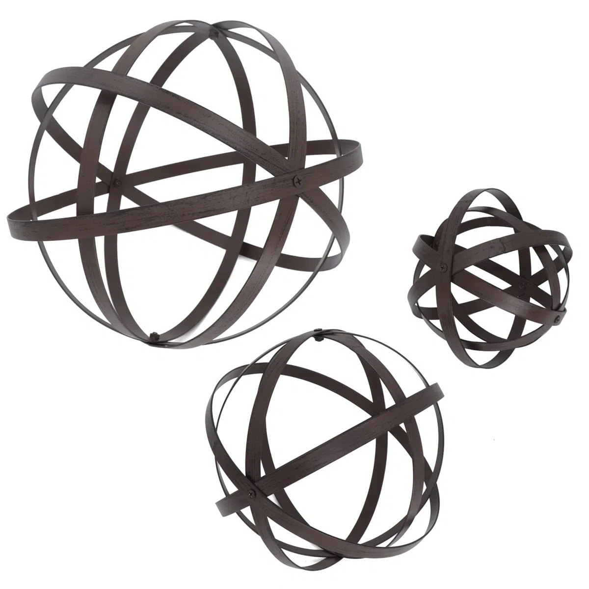 Kunjocy Lot de 3 Boules de Jardin Pliantes de Tailles Assorties avec Bande en métal Vieilli pour décoration intérieure et extérieure - 17,8 cm, 25,4 cm, 30,5 cm de diamètre (Rouille)