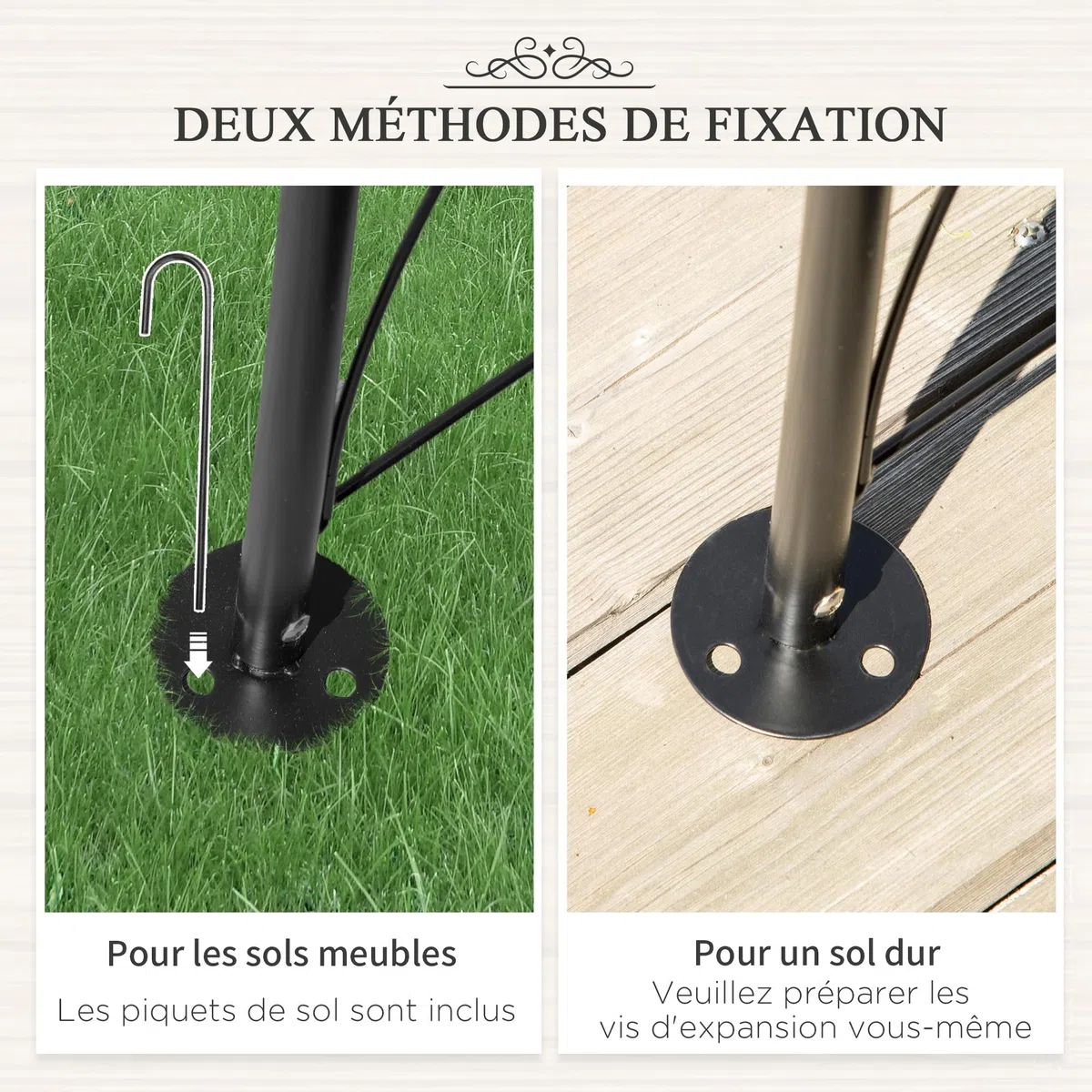 Outsunny Arche de Jardin Arche à rosiers Treillis tuteur Plantes grimpantes - Style Fer forgé dim. 114L x 30l x 230H cm métal époxy Noir