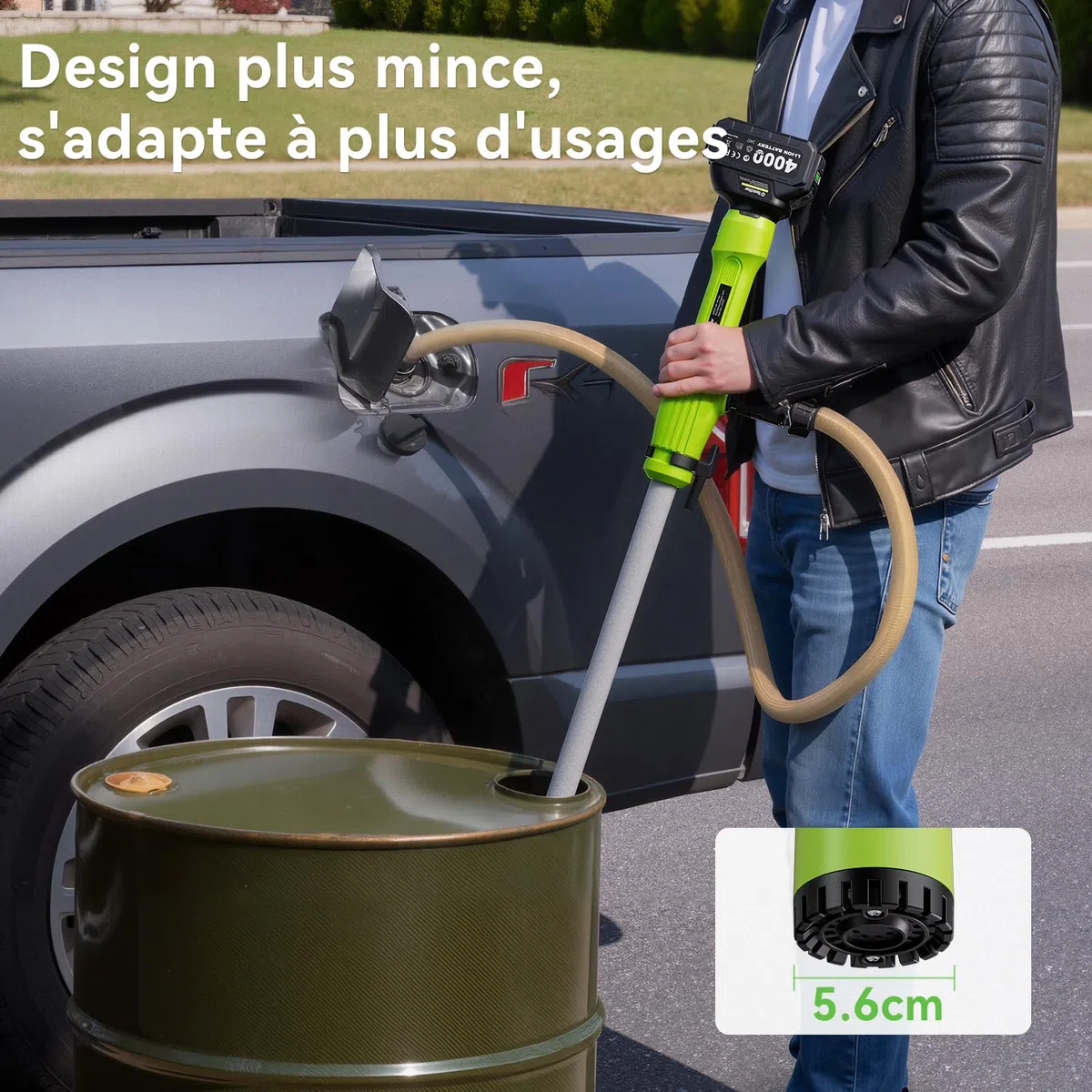 Taskstar Pompe de transfert sans fil pour eau/diesel, filtre Ø5,6 cm, 2725 l/h vidange, autonomie 60 min, hauteur 5 m pour sous‑sol, piscine, étang, fûts pluie, bateau, aquarium, camping‑car