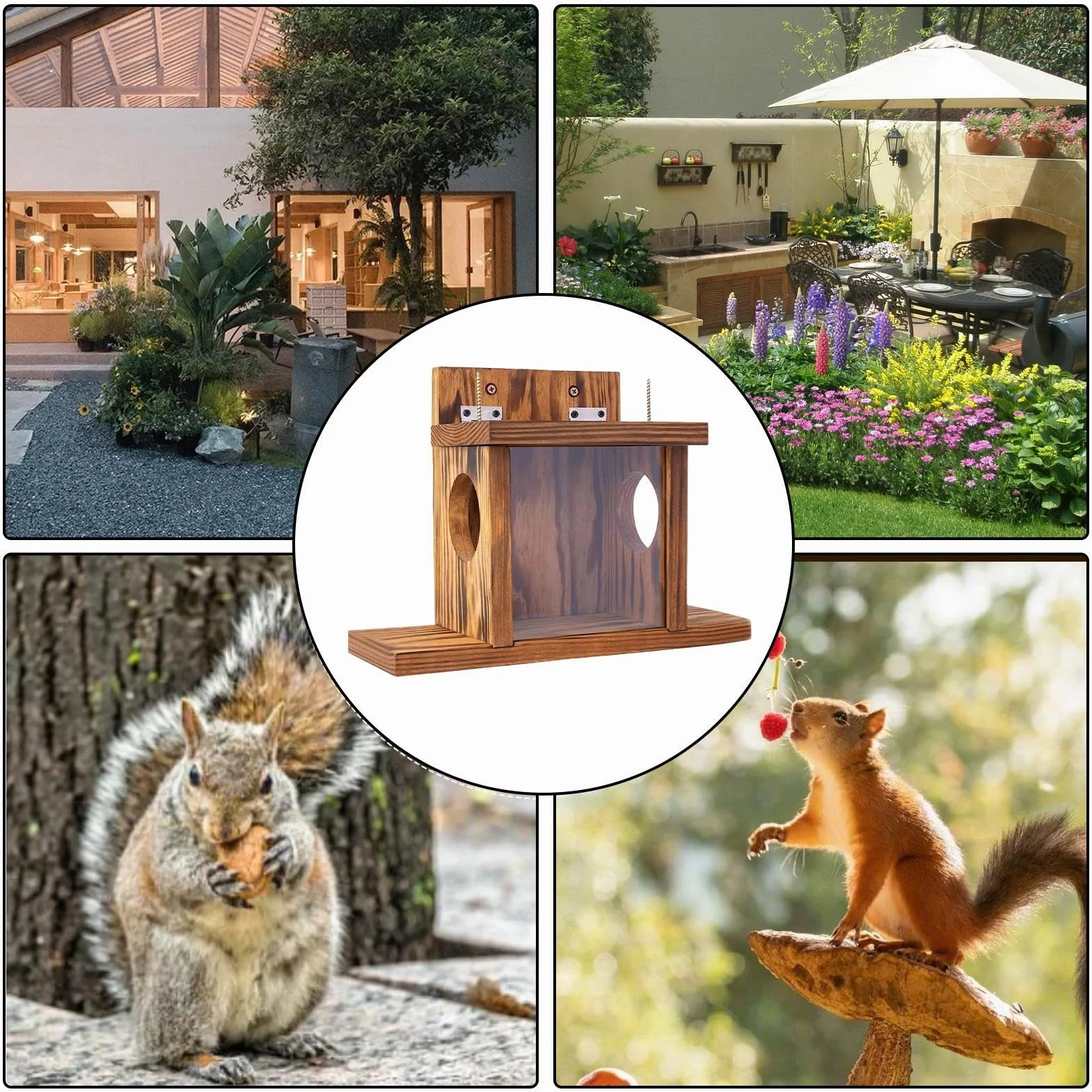 Mangeoire À Écureuils en Bois Grande Capacité pour Extérieur Jardin