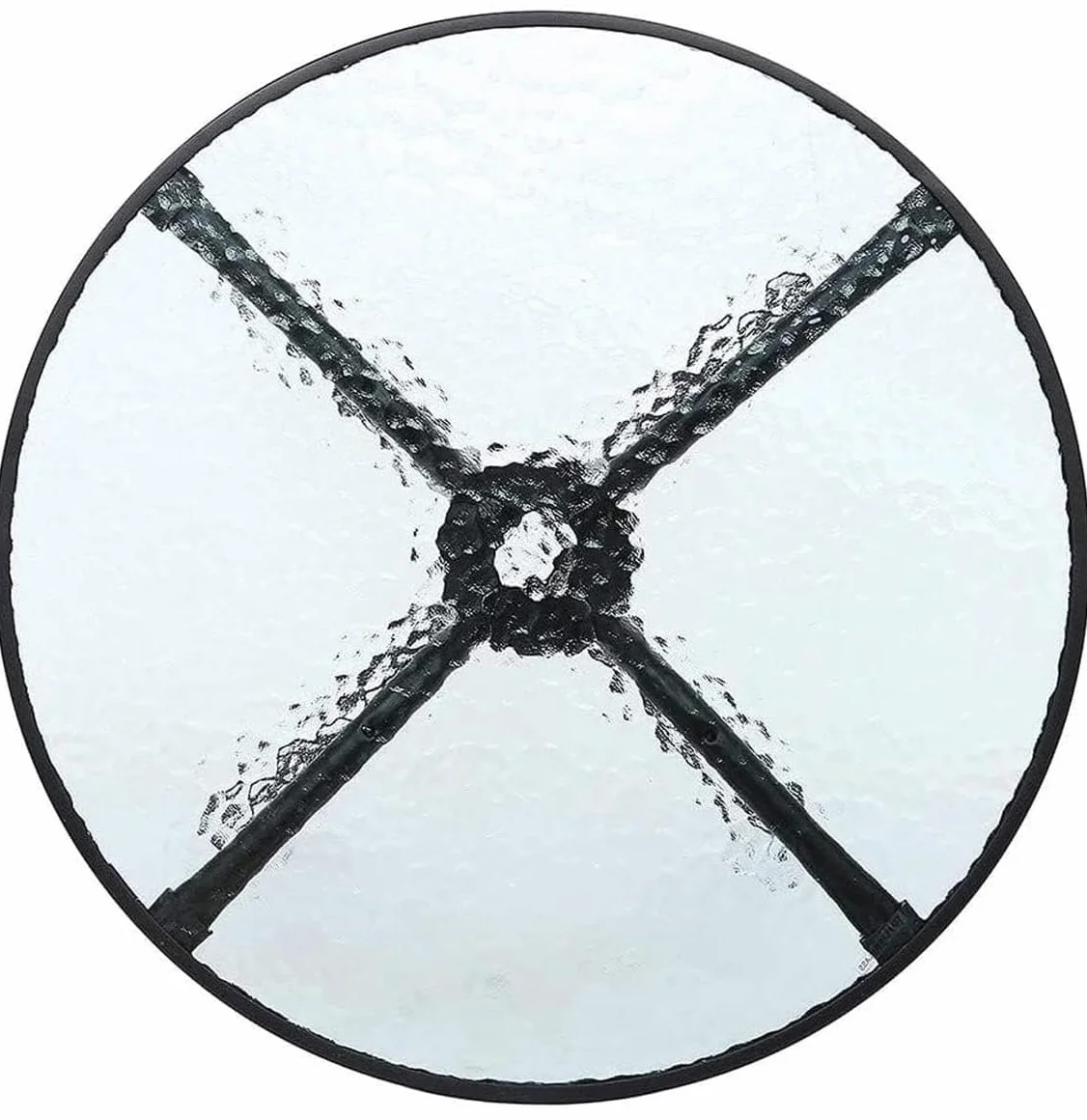 Table Ronde 60 cm Verre Trempé Transparent Piètement Acier Noir Bistrot Compact Moderne