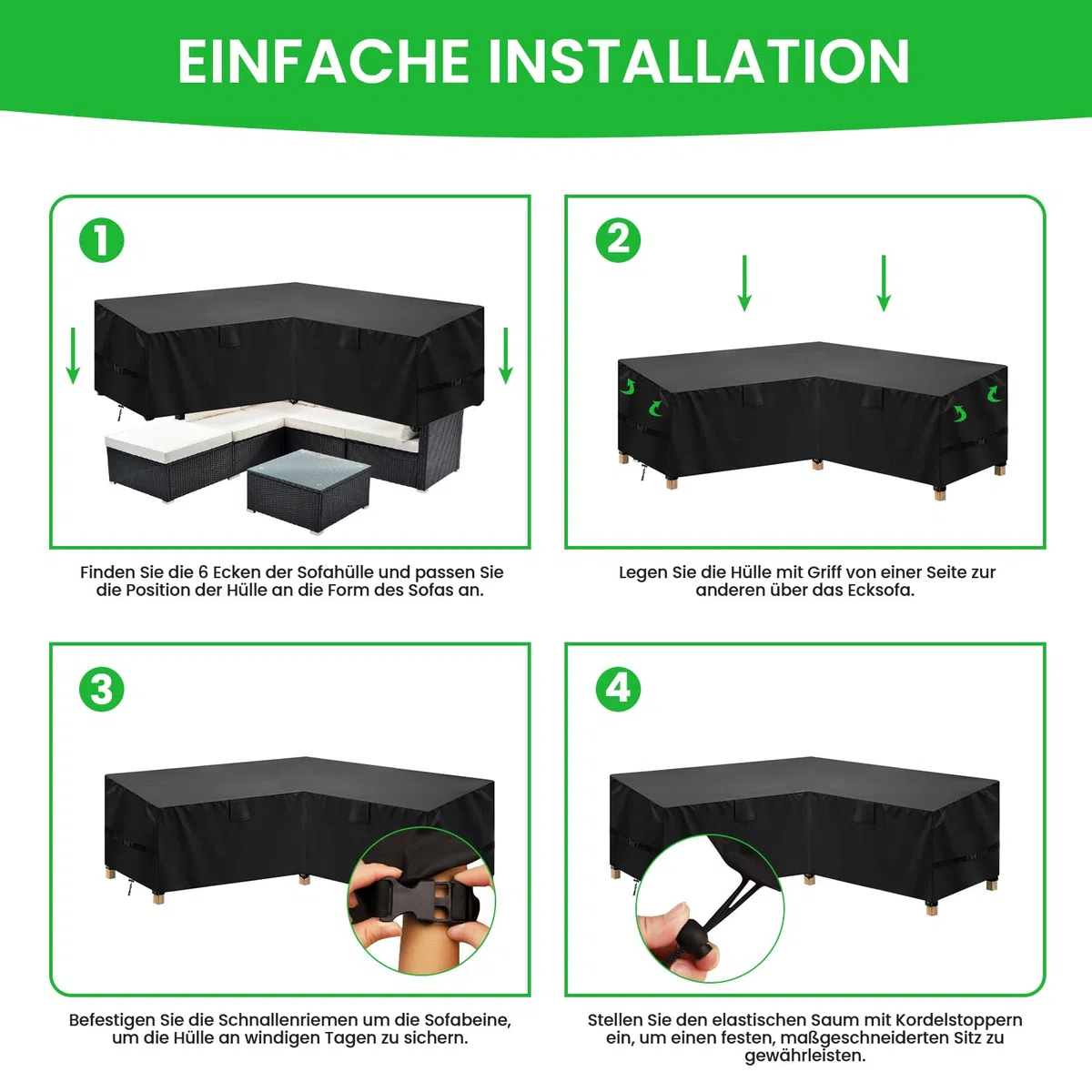 Housse Canapé d'angle Extérieur, Bache Salon de Jardin Forme en L Imperméable, Housse de Canape Angle en 420D Oxford Protection pour Mobilier Jardin Extérieur (Noir, 215x215x85x80/65cm)