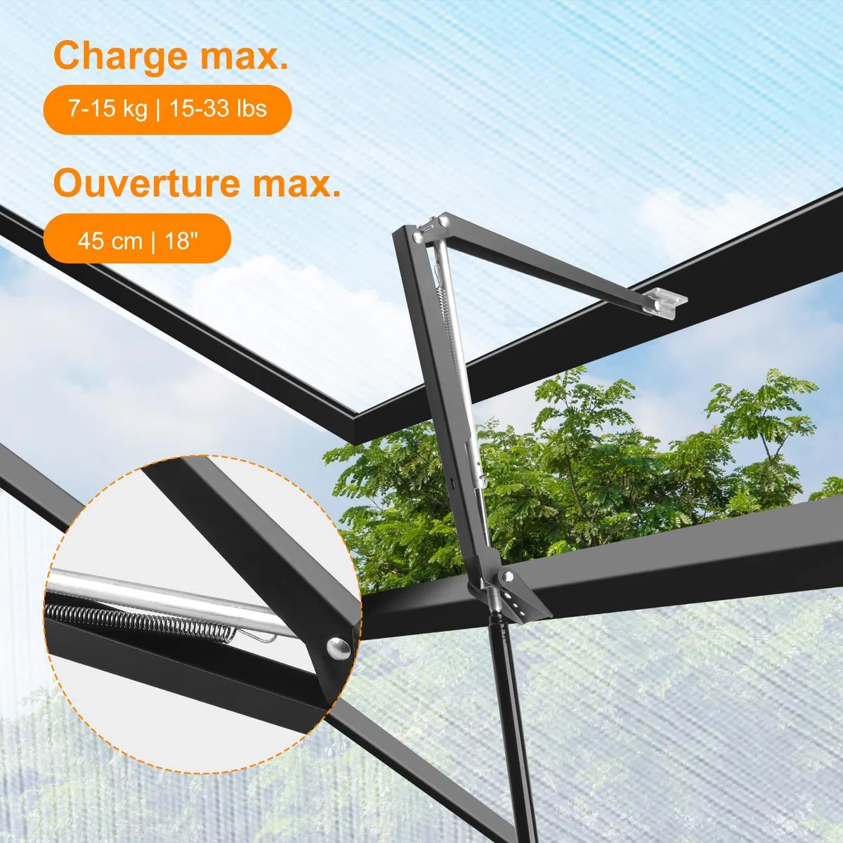 Ouvre Fenêtre pour Serre, Ouverture Automatique pour Serre et Abris de Jardin, Accessoires de Serre Automatique à Température, Ventilation Automatique, 7kg Force de Levage, Distance Max. 45 cm (2pcs)