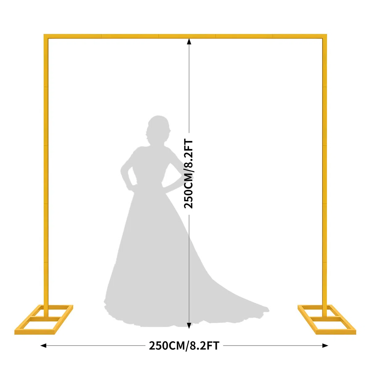 2.5M Doré Arche de Mariage Réglable avec Base en T, Structure Carrée Moderne, Support d'arche de Mariage Arche Ballon Anniversaire Arche Décoration pour Cérémonie/Mariage/Anniversaire/Fête