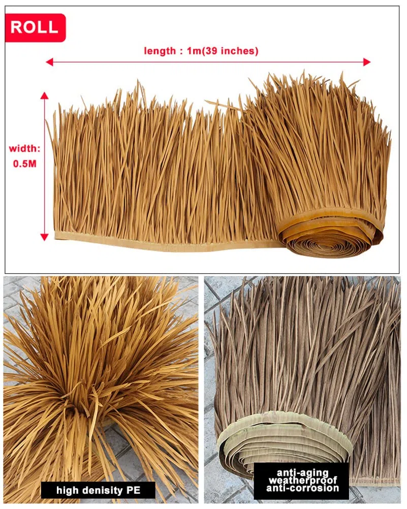 Toit de barre Tiki artificiel mexicain en palmier mexicain, rouleau de toiture en chaume pour tonnelle, terrasse, parasol, fête, décorations tropicales (taille : 0,5 x 10 m, couleur : orange)