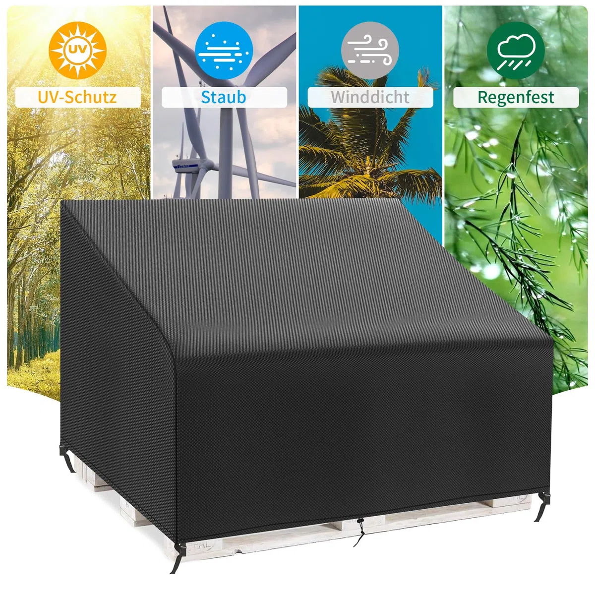 Housse Canapé Palette Jardin Imperméable,Housse de Protection pour Canapé Palettes avec Cordon de Serrage,Bache de Protection Palette 420D Tissu Oxford (138*99*61/89cm,Noir)