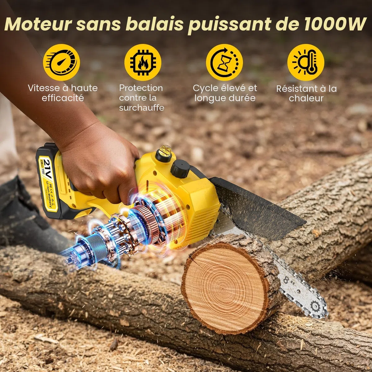 Mini Tronconneuse à Batterie, 8000 mAh Tronçonneuse Électrique Sans Fil, 1000W 8 & 6 Pouces Tronconneuse à Batterie pour Branches et Jardin,avec Système D'huile Automatique, Compatible avec Makita 18V