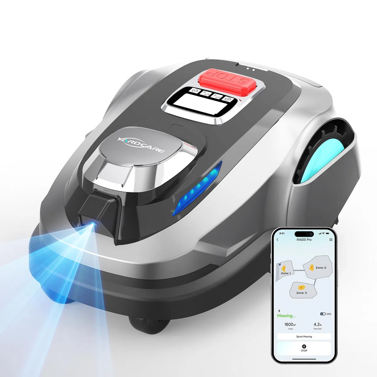 (2026 Upgrade) YARDCARE N1600 Pro Robot Tondeuse sans Fil périphérique, Max 1600 m² – avec RTK & Vision, trajectoire en U, Gestion multizone, contrôle Via Application et évitement des Obstacles