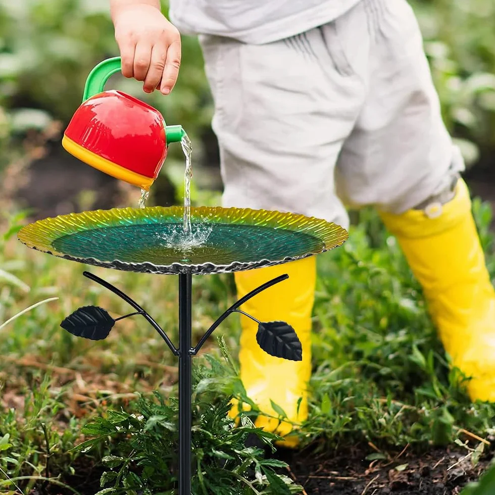 Abreuvoir Oiseaux Exterieur 85cm Bain d'oiseaux Mangeoire sur Pied Amovible 5 Bases Fixes Decoration Jardin