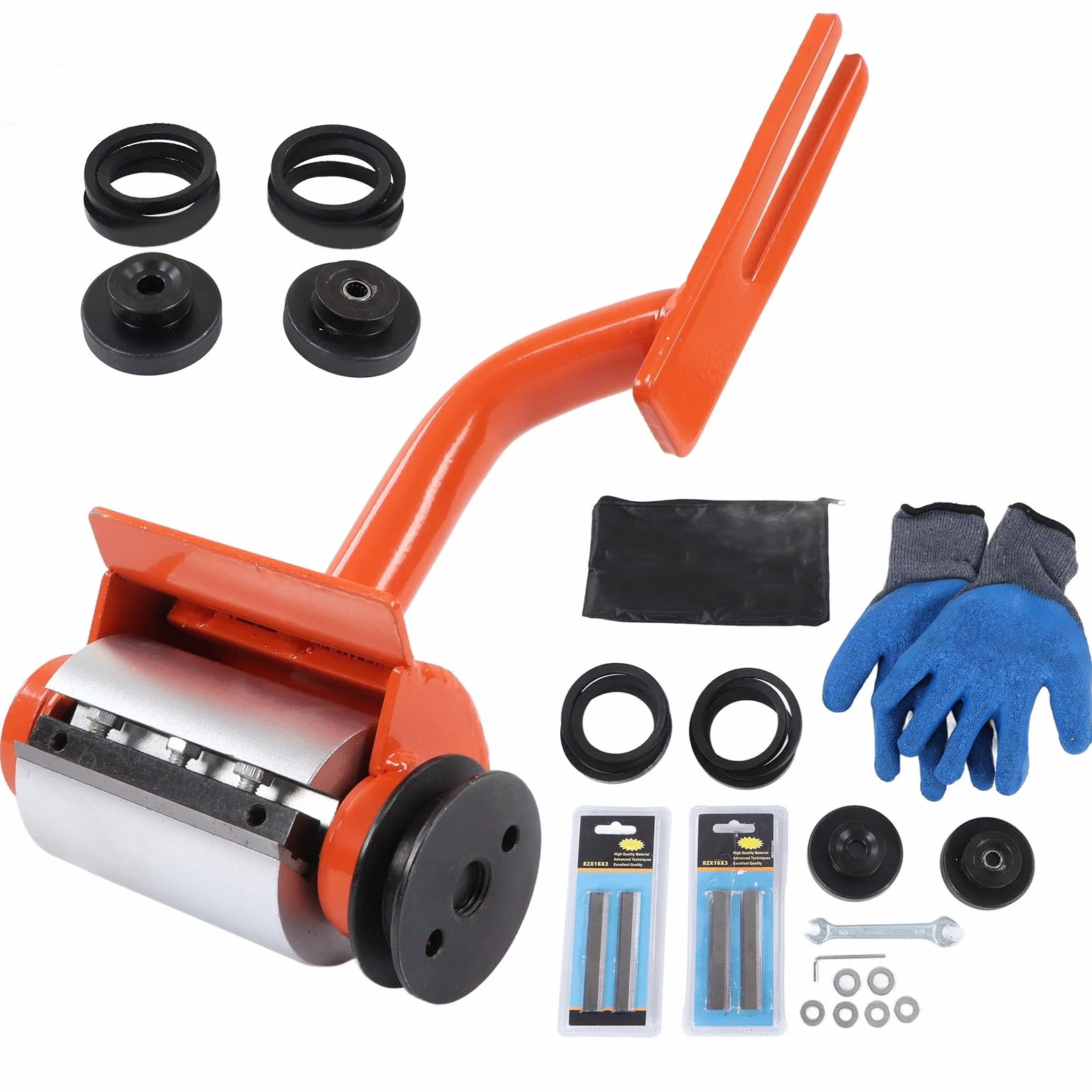 Éplucheur de Bûches 6 Lames Allongées avec Gants de Travail, Outil d'Écorçage du Bois, Accessoire de Tronçonneuse