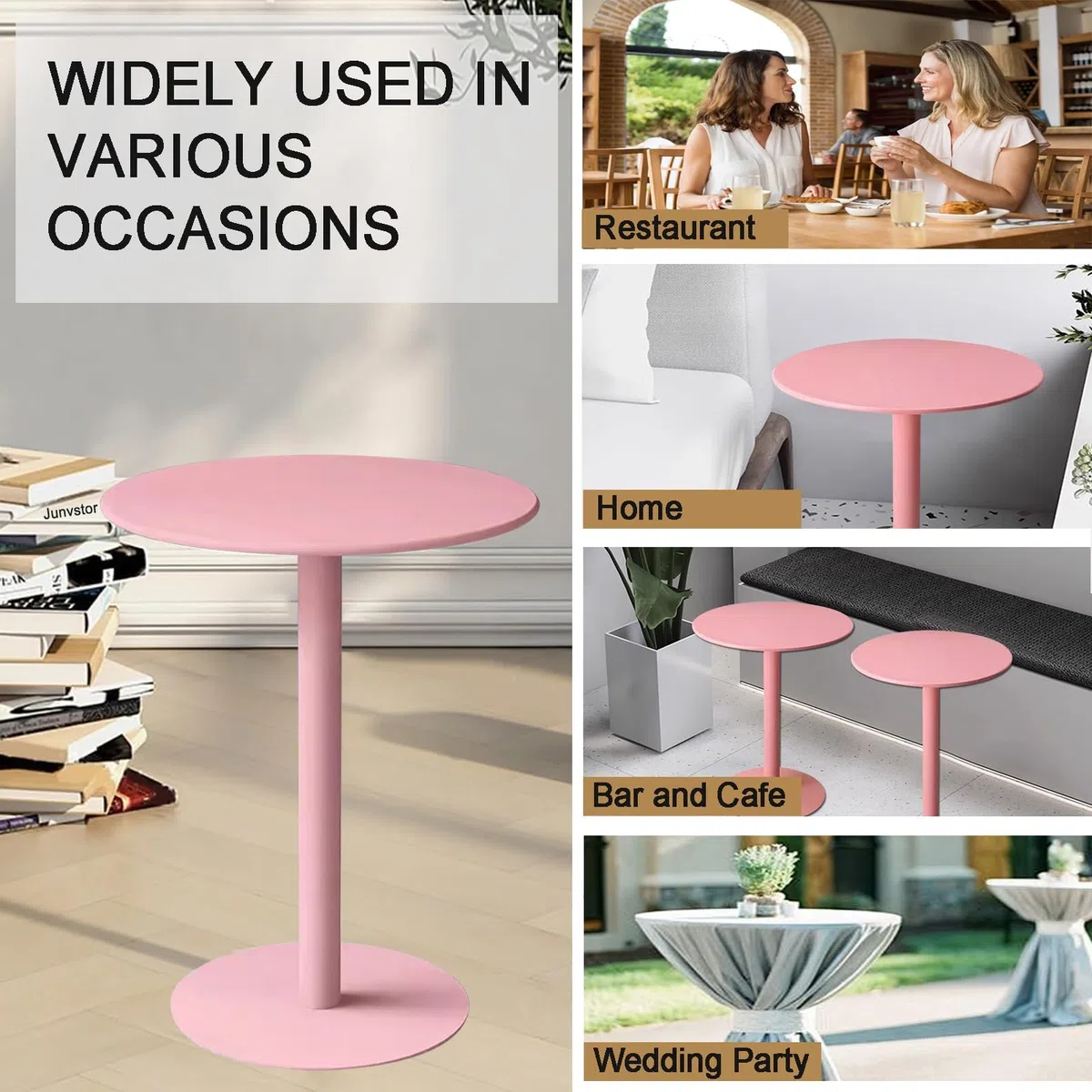 Table de bar rose, table de pub ronde, table de bistrot pour cocktail, table haute pour petits espaces, table basse pour boissons, bureau de cuisine, table haute pour intérieur et extérieur(60x60x72cm