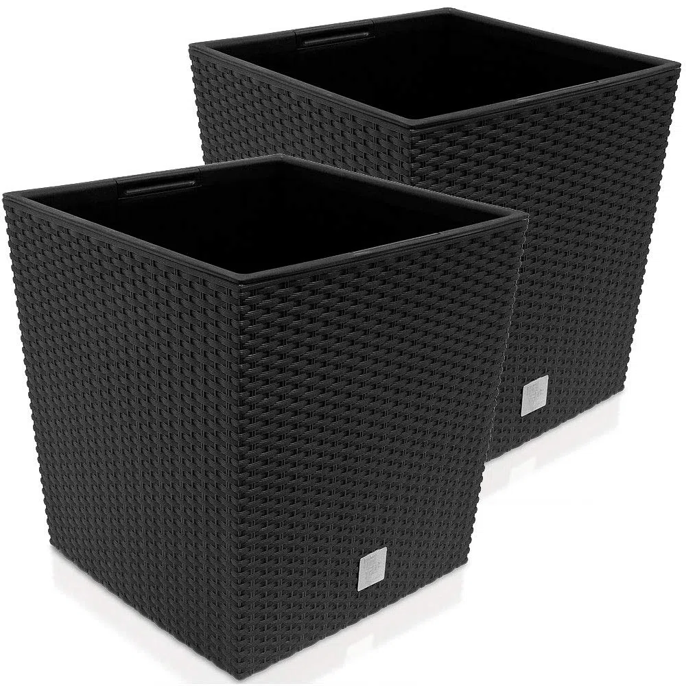 Deuba 2X Bac à Fleurs Anthracite 35 L Aspect polyrotin Pot de Fleurs avec poignée jardinière intérieur extérieur jardinière Cache-Pot