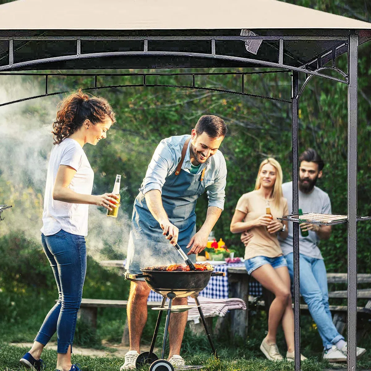 Ontheway Auvent de Rechange à Double étage pour tonnelle de Barbecue modèle L-GZ238PST-11 1,5 x 2,4 m
