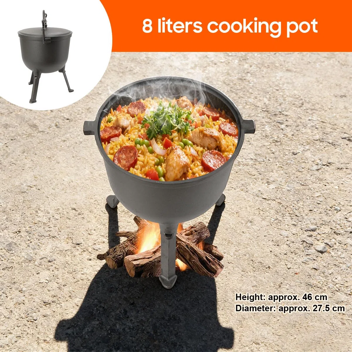 Marmite à goulasch 8 l - Chaudron en fonte - Avec pieds et couvercle - Cuisine en plein air