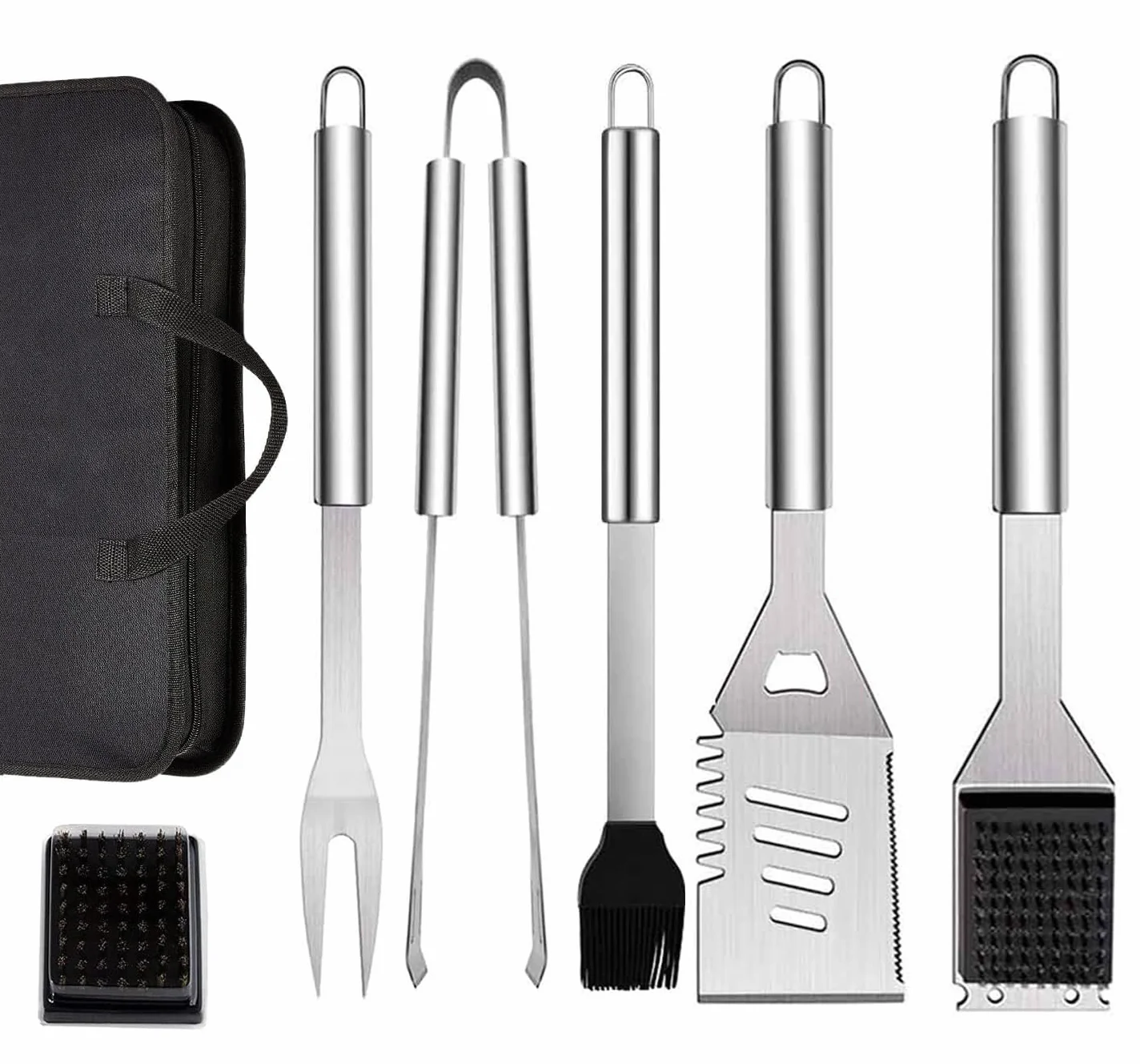 Lot de 6 Ustensiles de Barbecue en Acier Inoxydable avec Sac de Transport