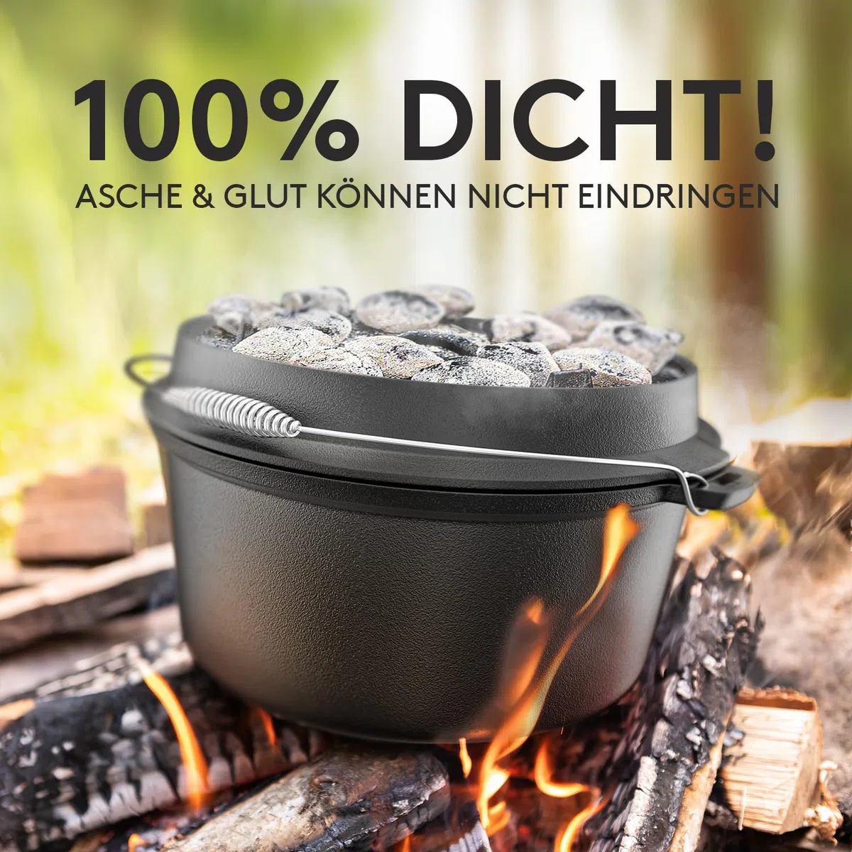 L'Original BBQ Dutch Oven 10,8 L Set avec Support et Couvercle 2,2 L Double Fonction Poêle à Griller