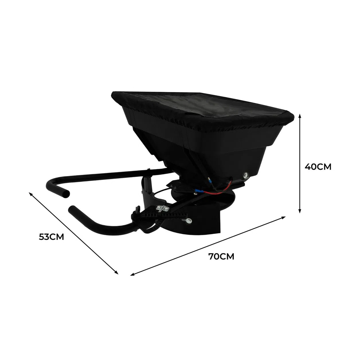 Épandeur Remorqué à Engrais Pour ATV Quad 12 V Capacité de Trémie 45,3 L 38 kg 560 TR/min Tractage Pour Sable Graine Sel Épandage Réglable 1490m² [Déflecteur & Housse de Pluie INCLUS]