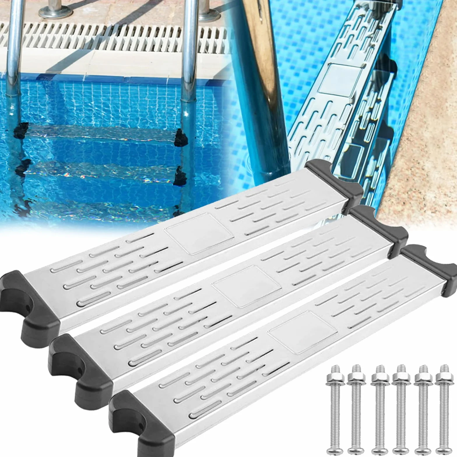 Marches D'échelle Piscine Antidérapante Acier Inoxydable 3 Pièces Pédale échelle Piscine Accessoires