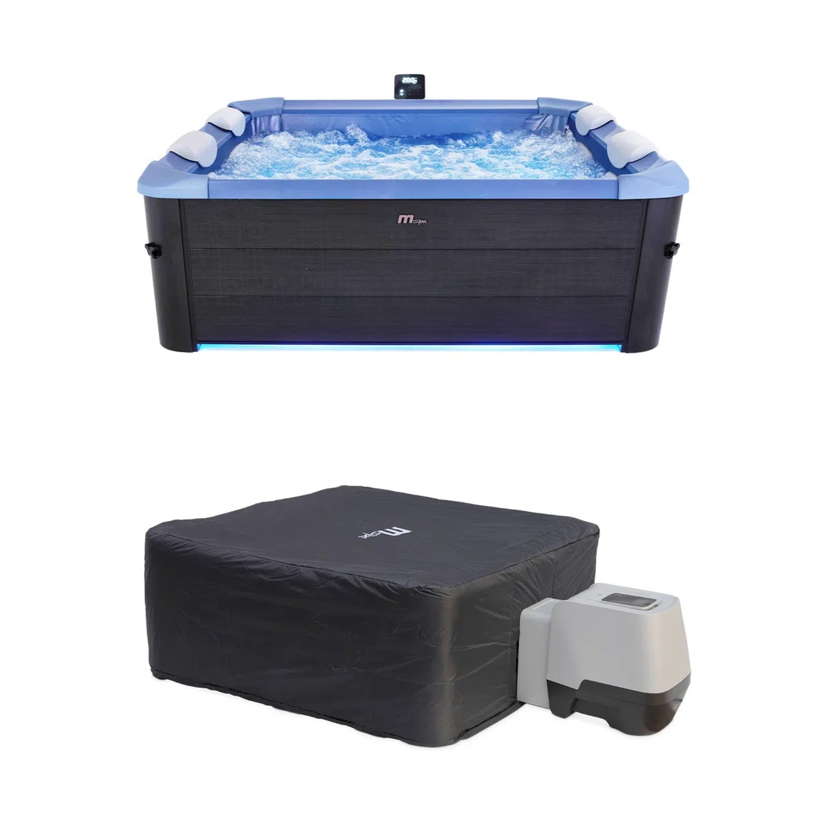 sweeek - Spa Rigide Oslo Sapphire 6 Personnes Gris. 4 Coussins. bâche Incluse + Housse Thermique. hydromassages système