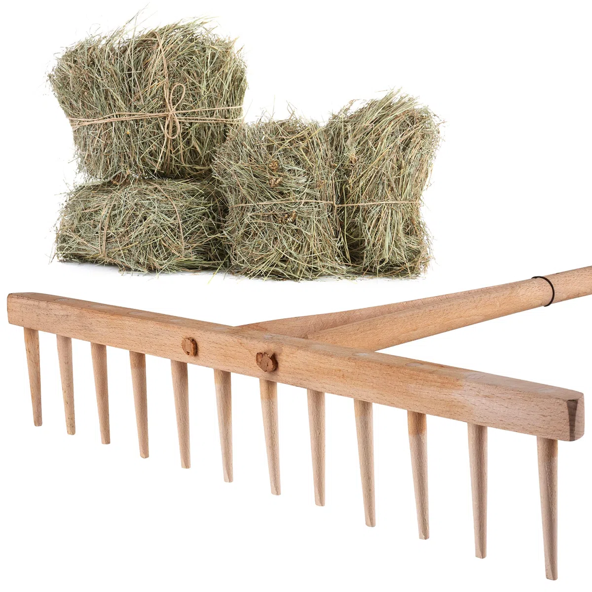 KADAX Râteau à Foin avec Manche en Bois Long pour Une Récolte Efficace et Confortable, Râteau à Feuilles de Jardin, Outil de Jardinage (Bois)