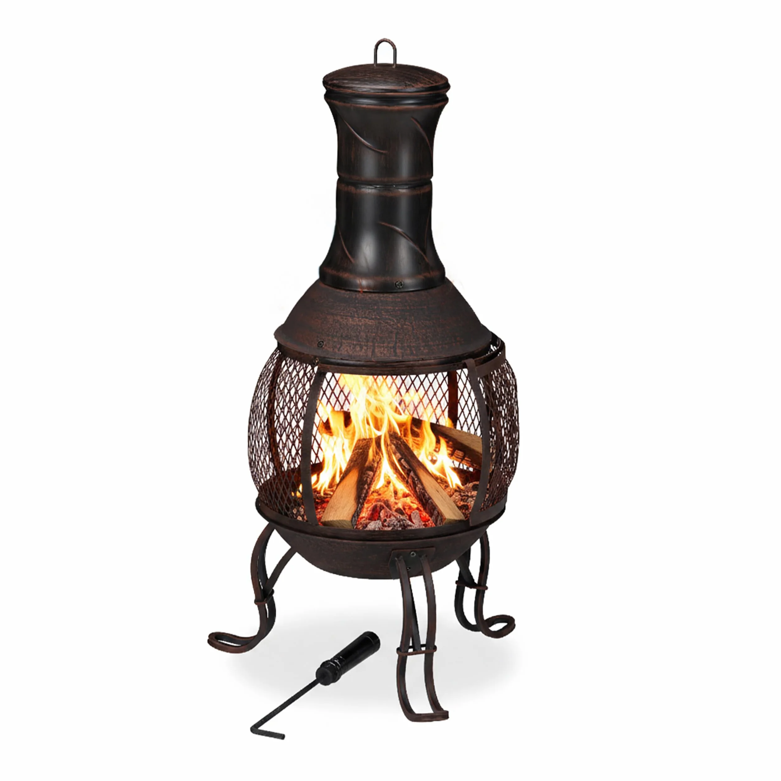 Relaxdays brasero Mexicain, tisonnier, Gril en Bois, Pare-étincelles, Jardin, terrasse, Antique, H 89 cm, Rouge-Bronze