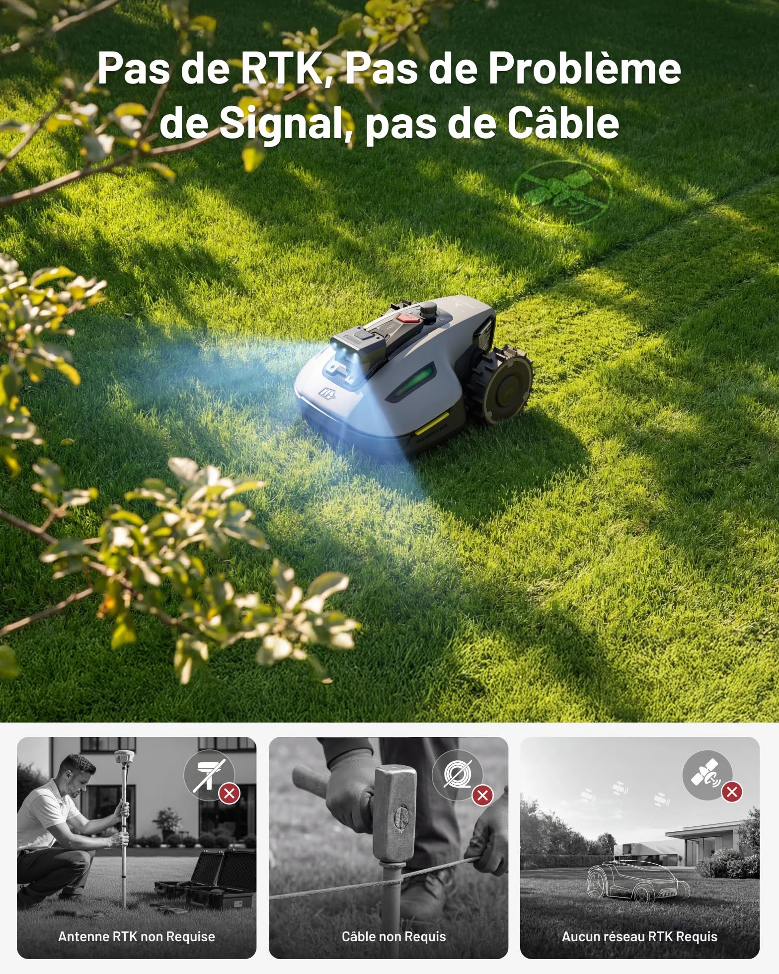 MAMMOTION YUKA Mini 2 500 Robot Tondeuse sans Fil Périmétrique, jusqu'à 500m², AI Traitement d’Image à Trois Caméras Robot Tondeuse, Auto Cartographie Multi-Zones, DropMow, Édition Manuelle de Carte