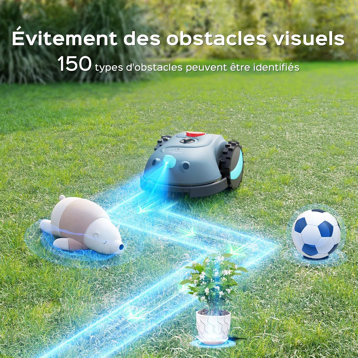 YARDCARE V100 Robot Tondeuse sans Fil Périphérique avec Navigation Visuelle, Détection d'obstacles 150, Robot Tondeuse Gazon avec Batterie(4Ah), Peigne à Herbe, Lames de Rechange