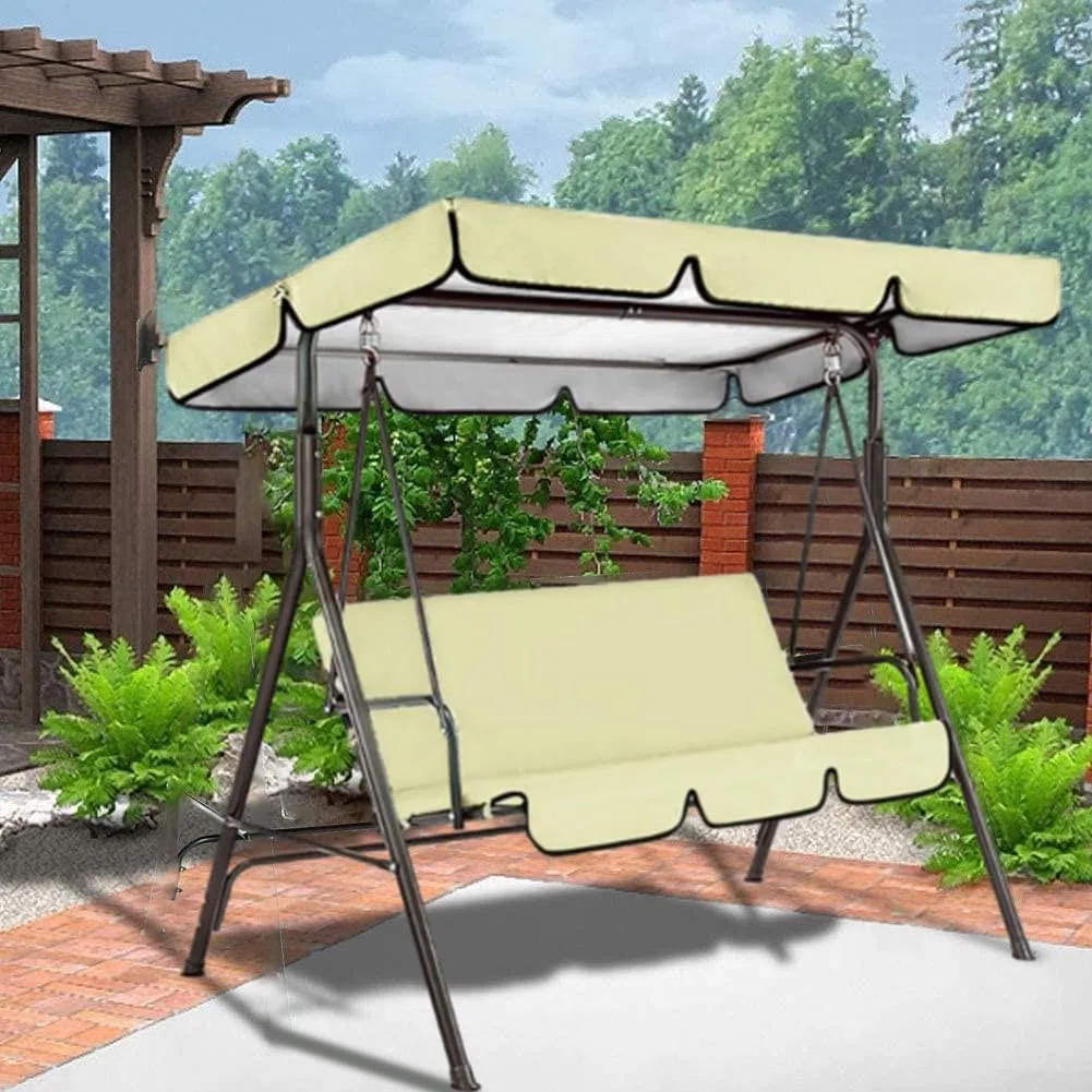 Kit de rechange pour balancelle 3 places avec toit et coussin de siège réglables - Pour balancelle de jardin - 3 housses de siège et housse de protection - Beige - 164 x 114 x 15 cm