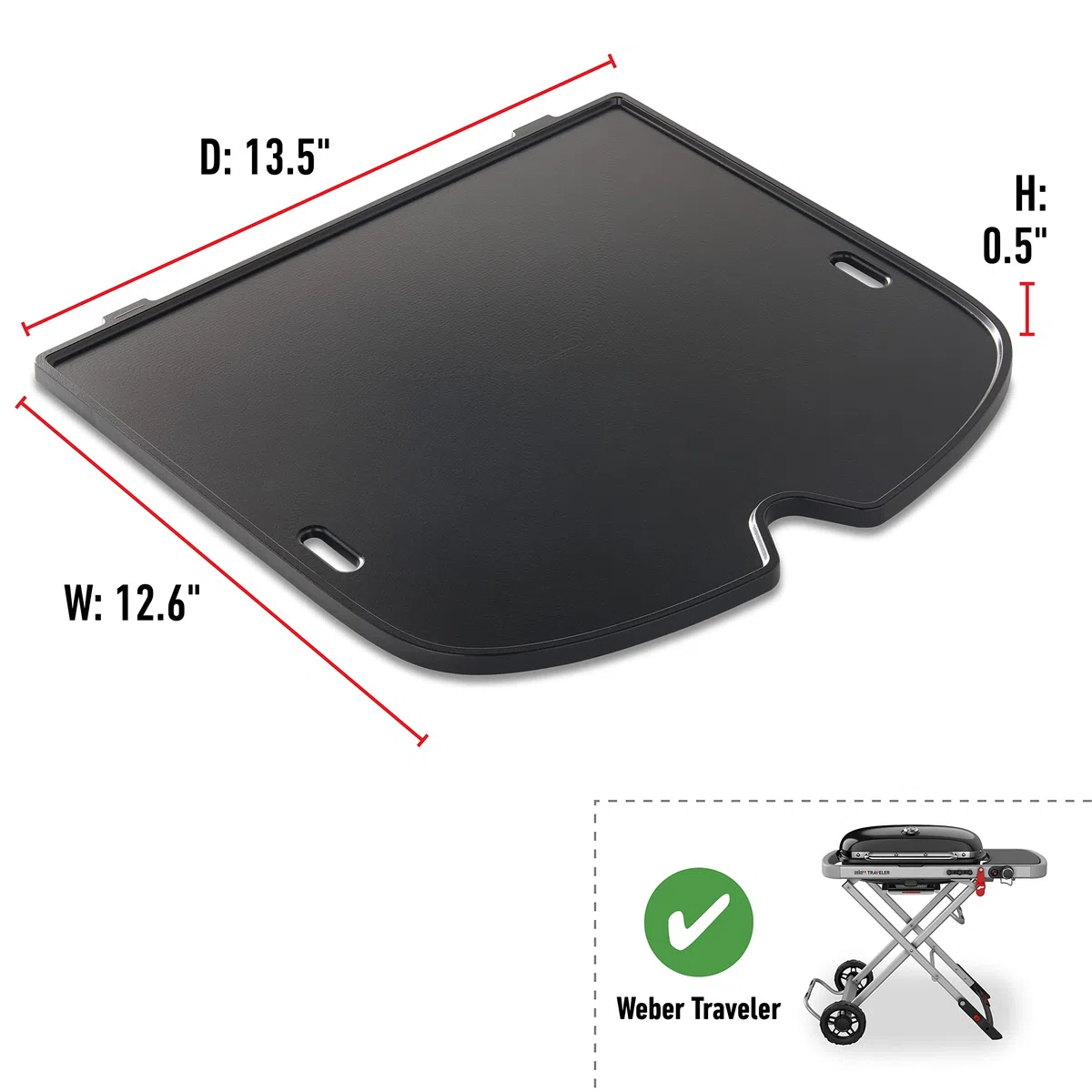 Weber Plancha fonte émaillée barbecue gaz Traveler antiadhésive bords relevés 1,3 x 32 x 34,5 cm noir