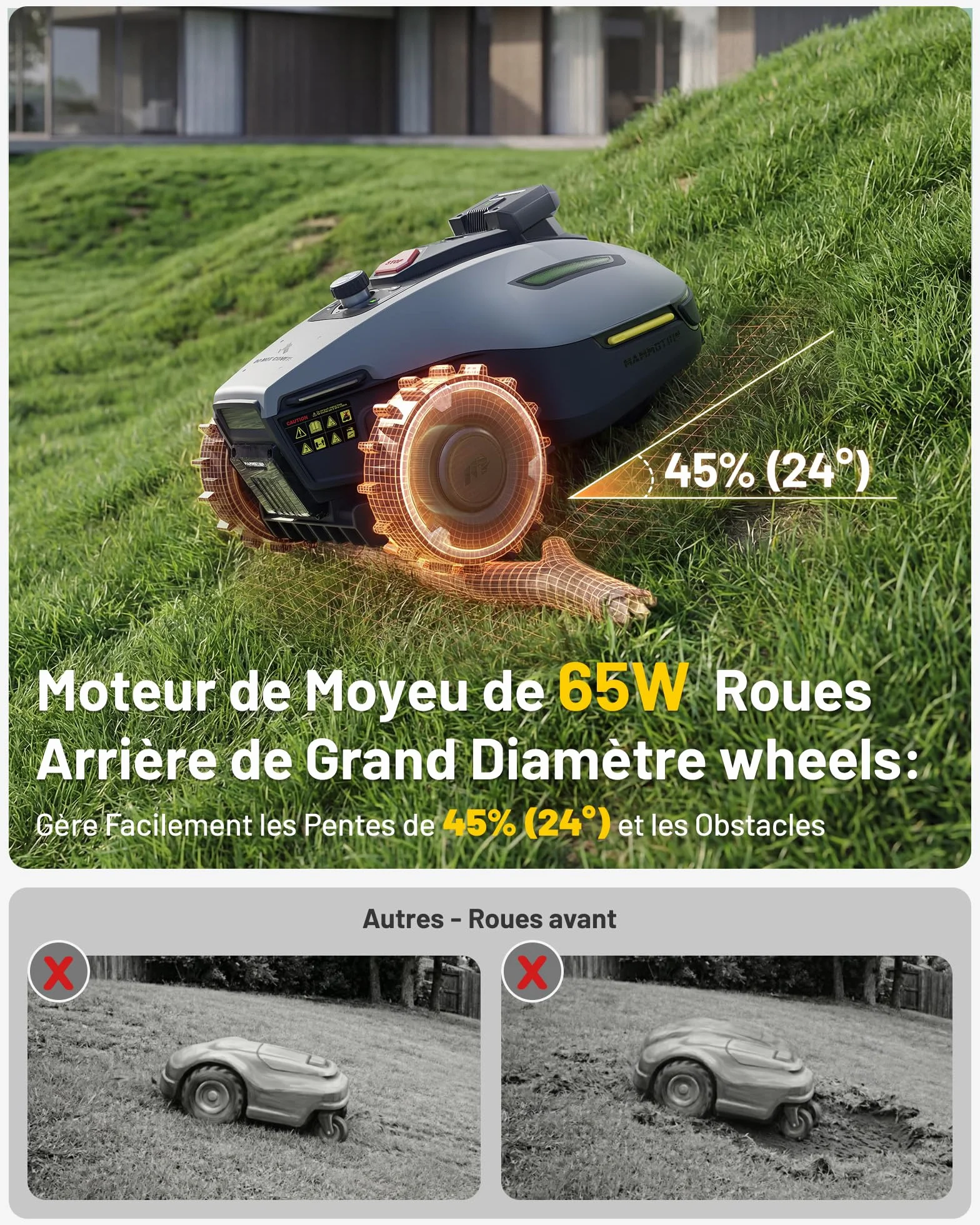 MAMMOTION YUKA Mini 2 500 Robot Tondeuse sans Fil Périmétrique, jusqu'à 500m², AI Traitement d’Image à Trois Caméras Robot Tondeuse, Auto Cartographie Multi-Zones, DropMow, Édition Manuelle de Carte