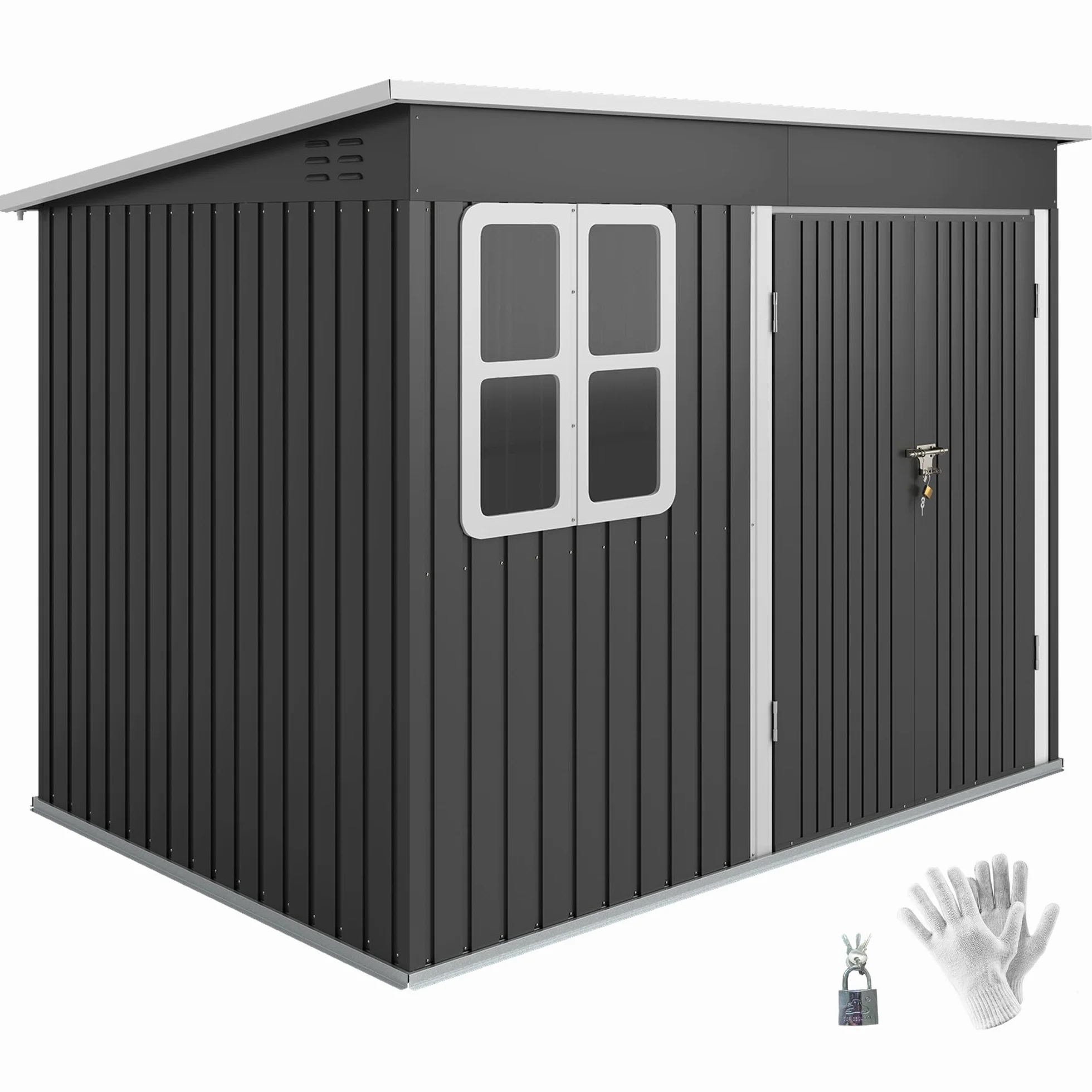 Outsunny Abri de jardin en métal 260 x 177 x 190 cm - 4,13 m² - Avec fenêtre - Toit en appentis - Porte verrouillable - Résistant aux intempéries