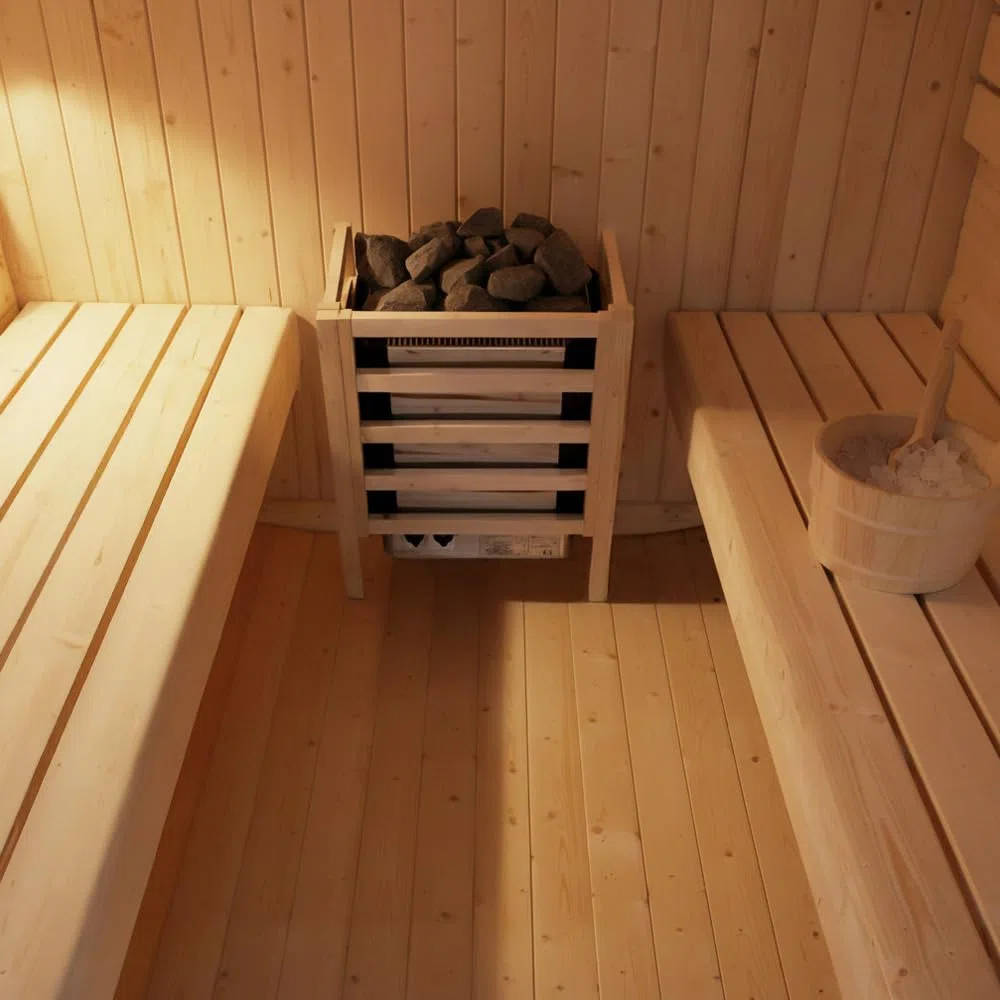 Sauna d'extérieur CUBE DELUXE L 220x185x194 cm épicéa poêle inclus sauna de jardin