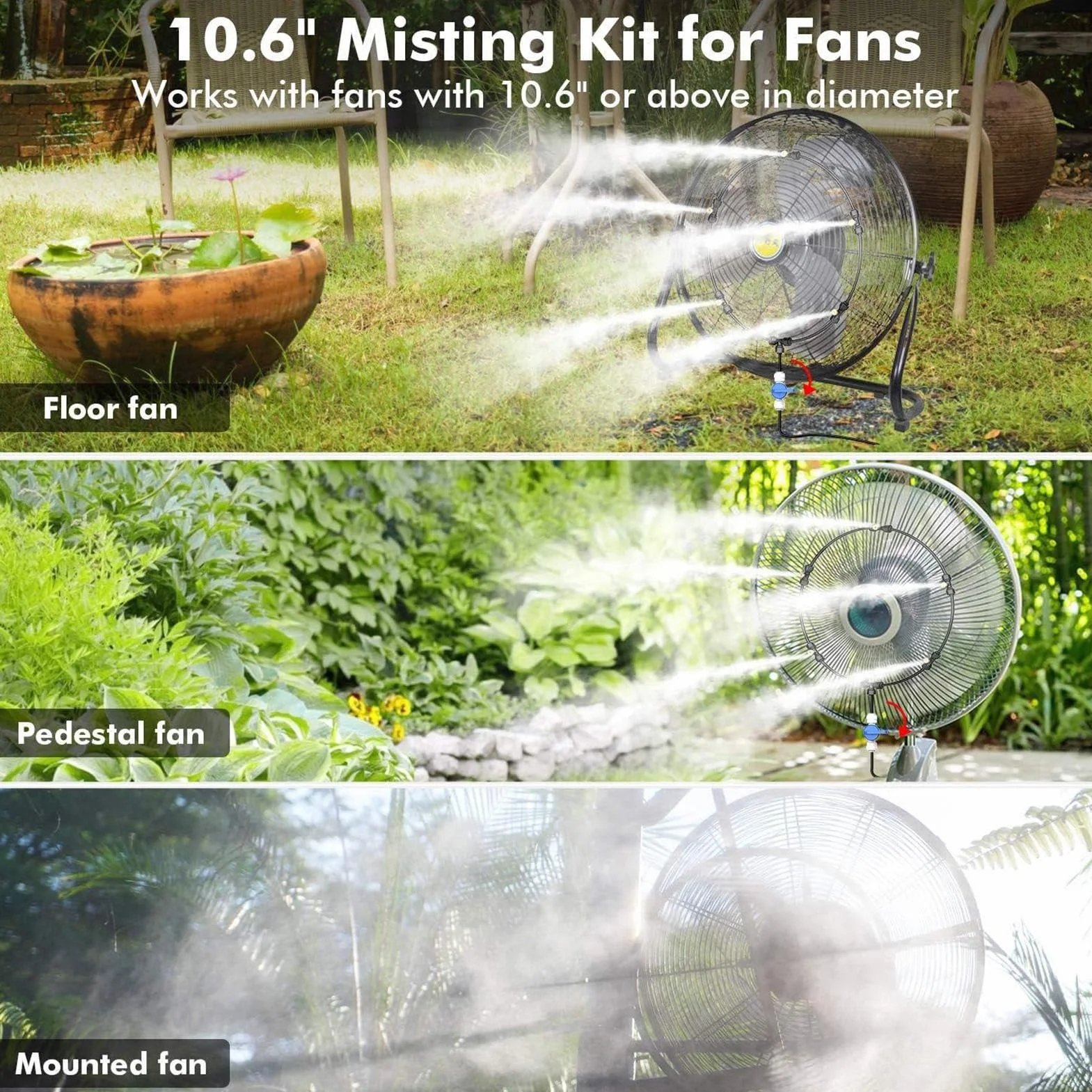 Kit de brumisation pour ventilateur extérieur portable, se connecte à n'importe quel ventilateur patio jardin