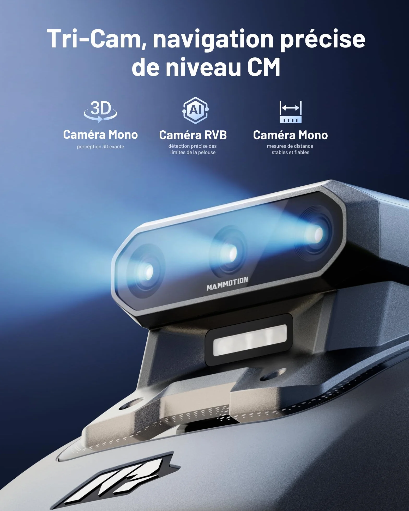 MAMMOTION YUKA Mini 2 500 Robot Tondeuse sans Fil Périmétrique, jusqu'à 500m², AI Traitement d’Image à Trois Caméras Robot Tondeuse, Auto Cartographie Multi-Zones, DropMow, Édition Manuelle de Carte