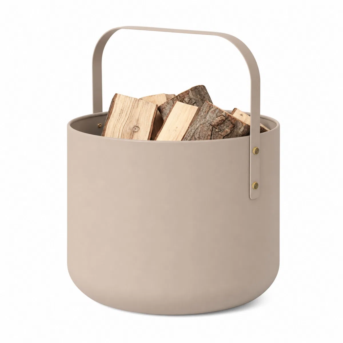 LIVLIG Panier à bûches métal design 36 x 44 cm beige mat - Accessoire cheminée rangement