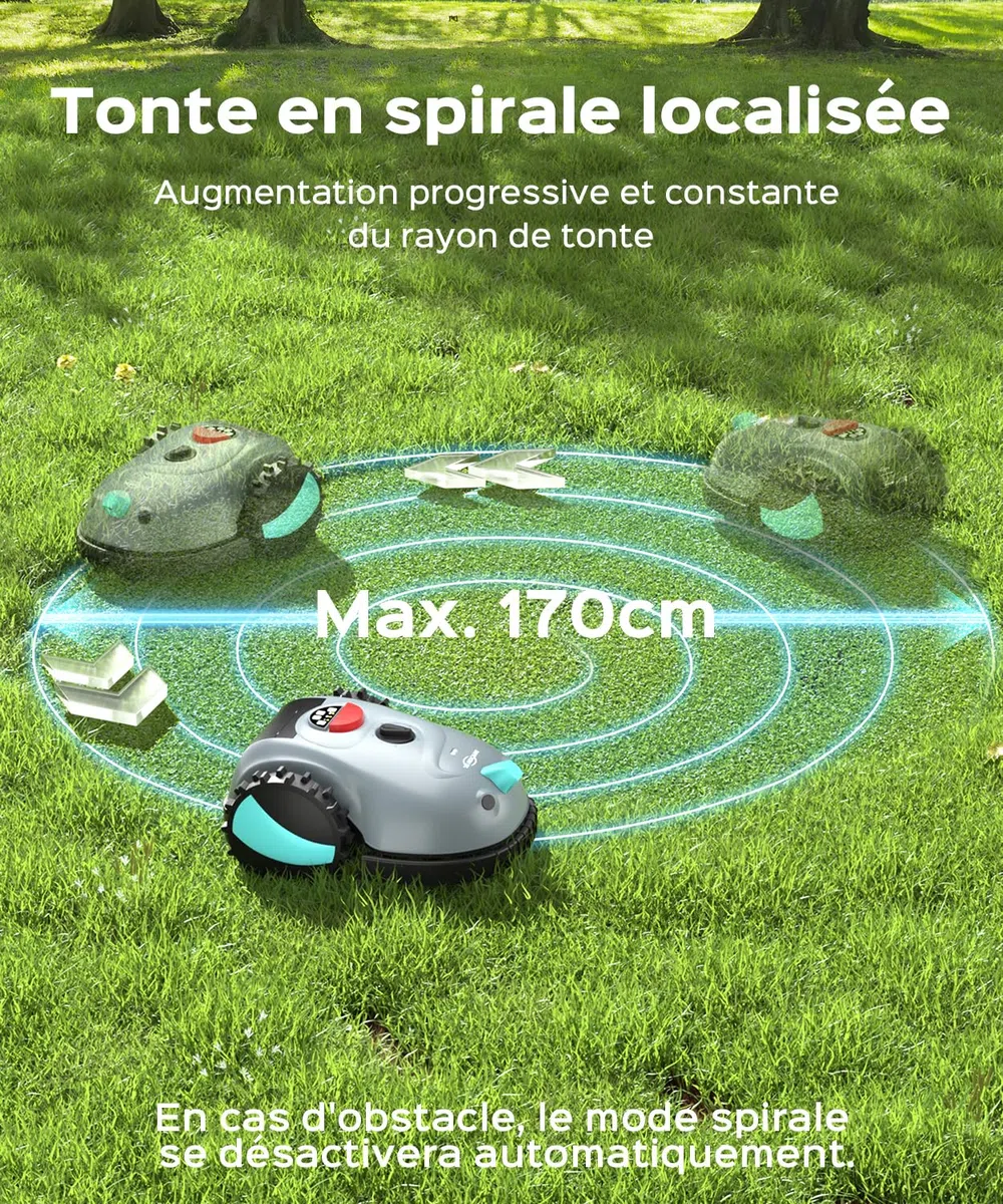 YARDCARE V100 Robot Tondeuse sans Fil Périphérique avec Navigation Visuelle, Détection d'obstacles 150, Robot Tondeuse Gazon avec Batterie(4Ah), Bandemagnétique, Lames de Rechange